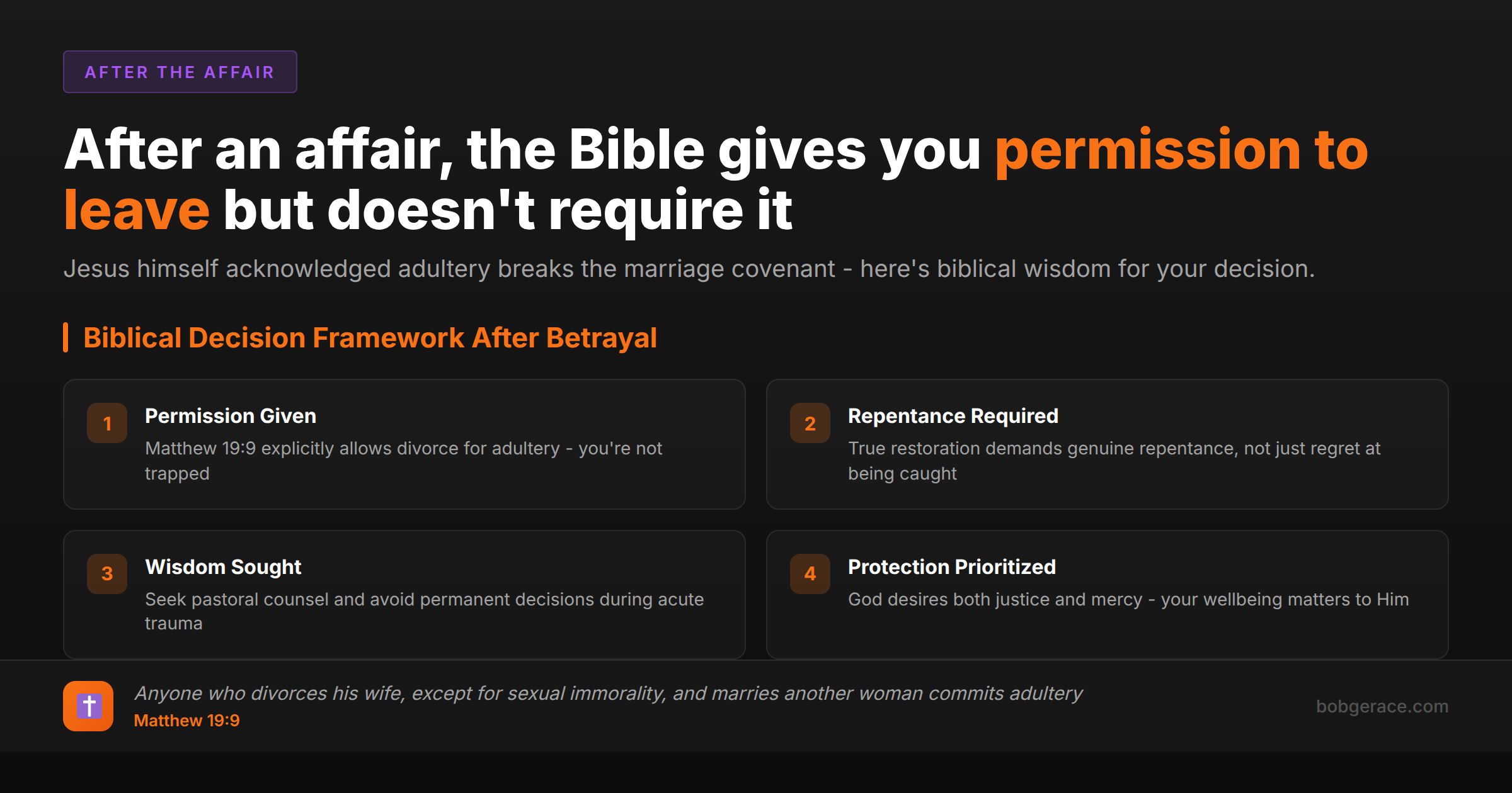 Biblical framework for decision-making after adultery showing God's permission to leave while emphasizing repentance and wisdom