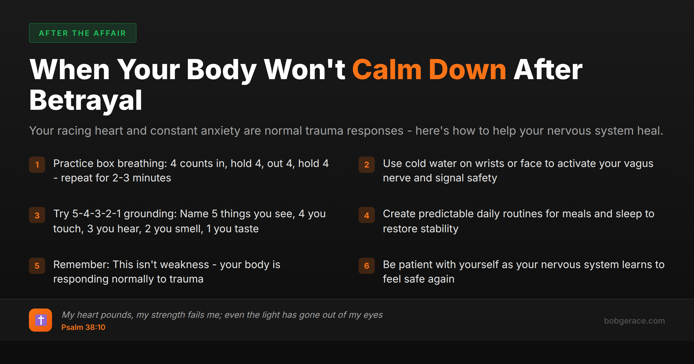 Marriage coaching checklist for calming your body after betrayal trauma with practical nervous system regulation techniques