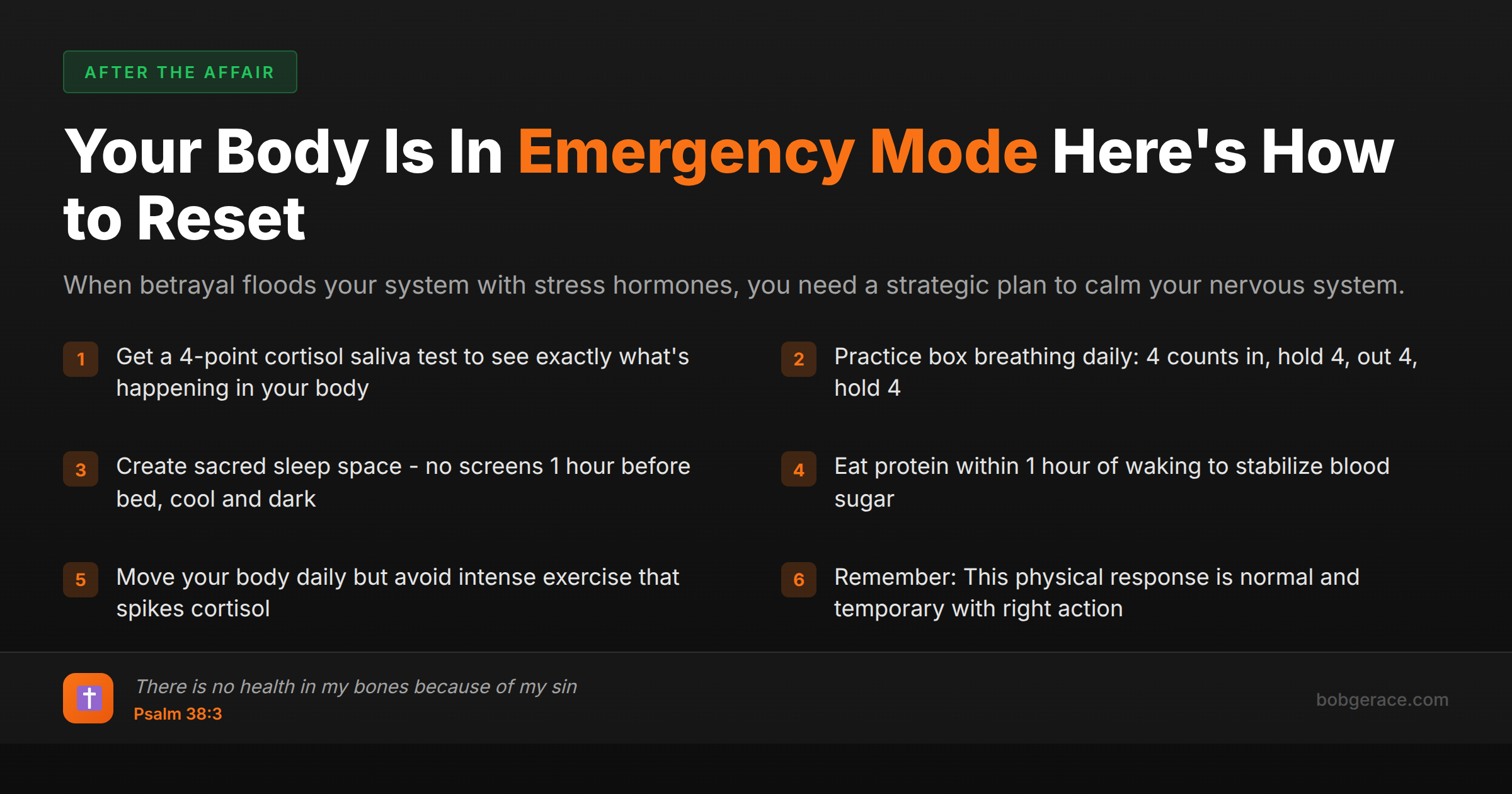 Marriage coaching advice for managing stress hormones and cortisol after discovering an affair, with biblical perspective and practical action steps