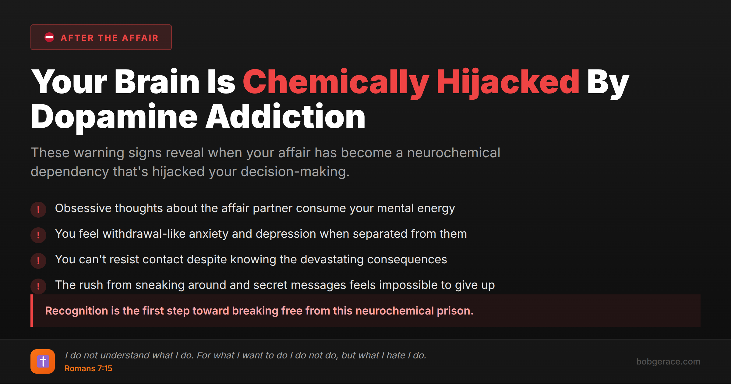 Warning signs of dopamine addiction in affairs - recognizing when your brain has been chemically hijacked by infidelity