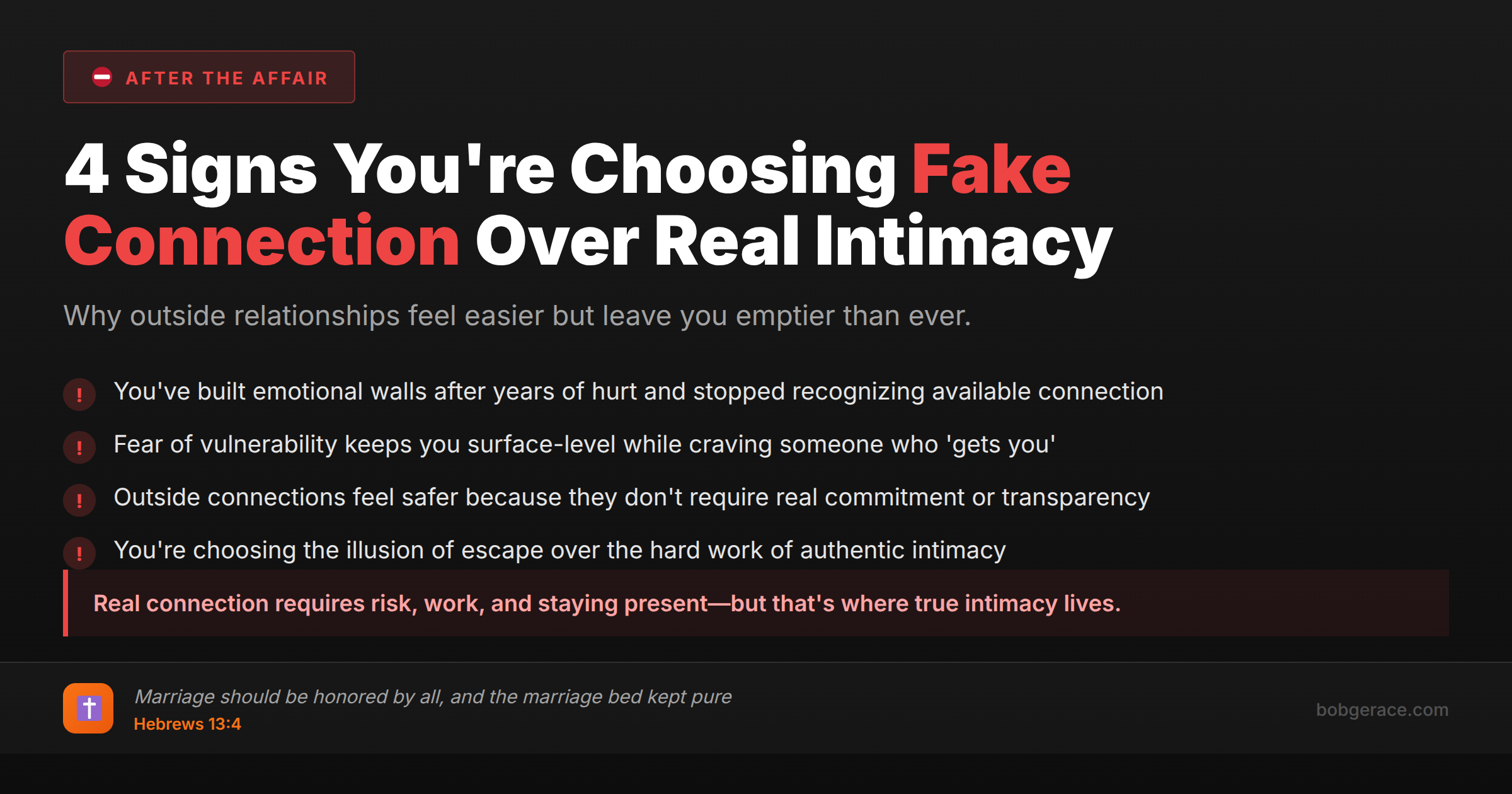 Warning signs about choosing fake connection outside marriage over real intimacy with biblical guidance for marriage coaching
