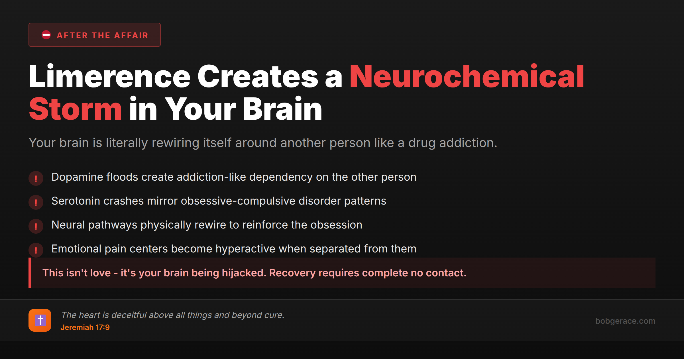 Warning signs of limerence showing neurochemical addiction patterns in the brain with biblical guidance for marriage recovery
