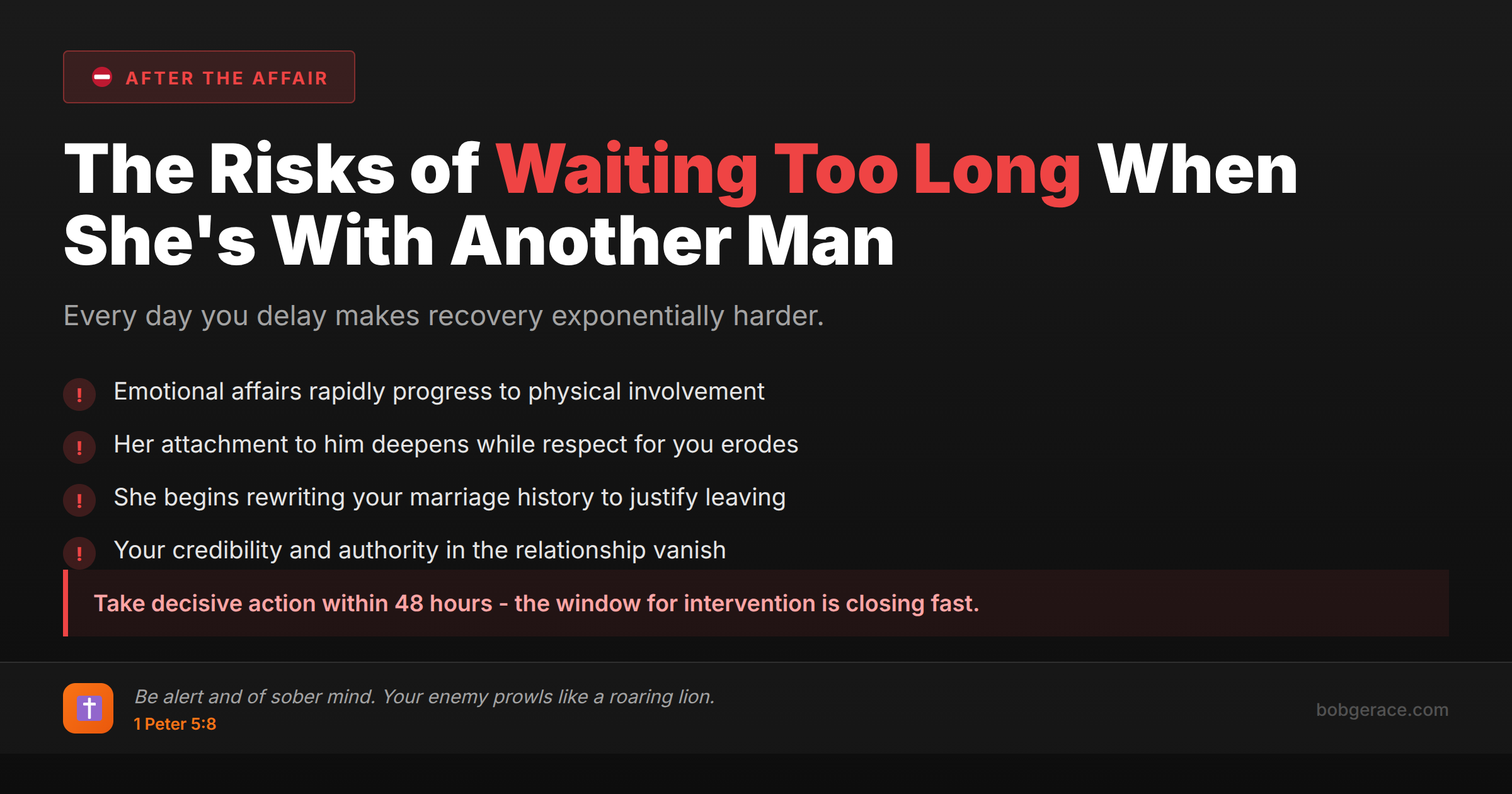 Warning signs about the risks of waiting too long when your wife is having an emotional affair with another man