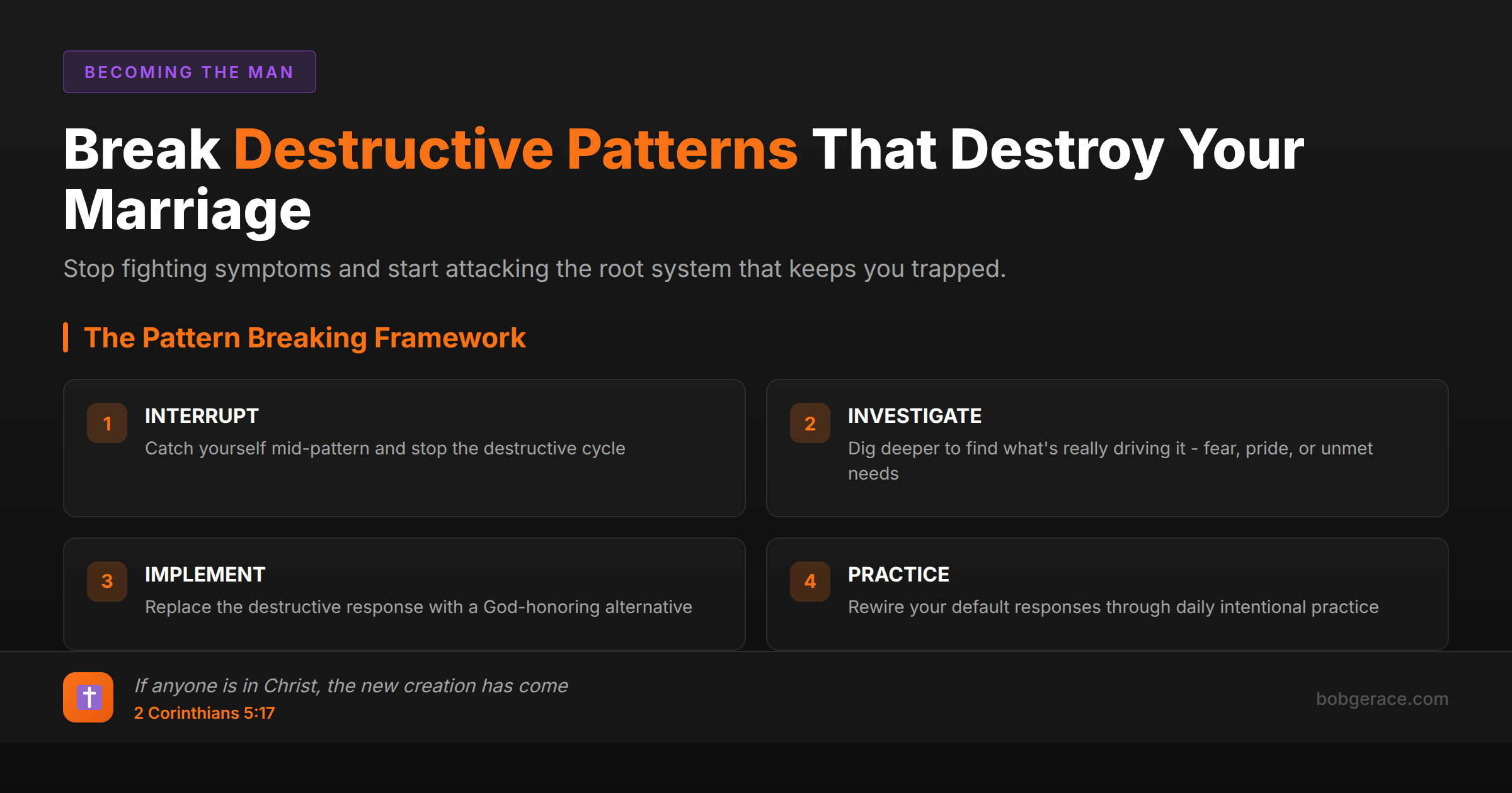 Marriage coaching framework showing four steps to break destructive patterns that damage relationships