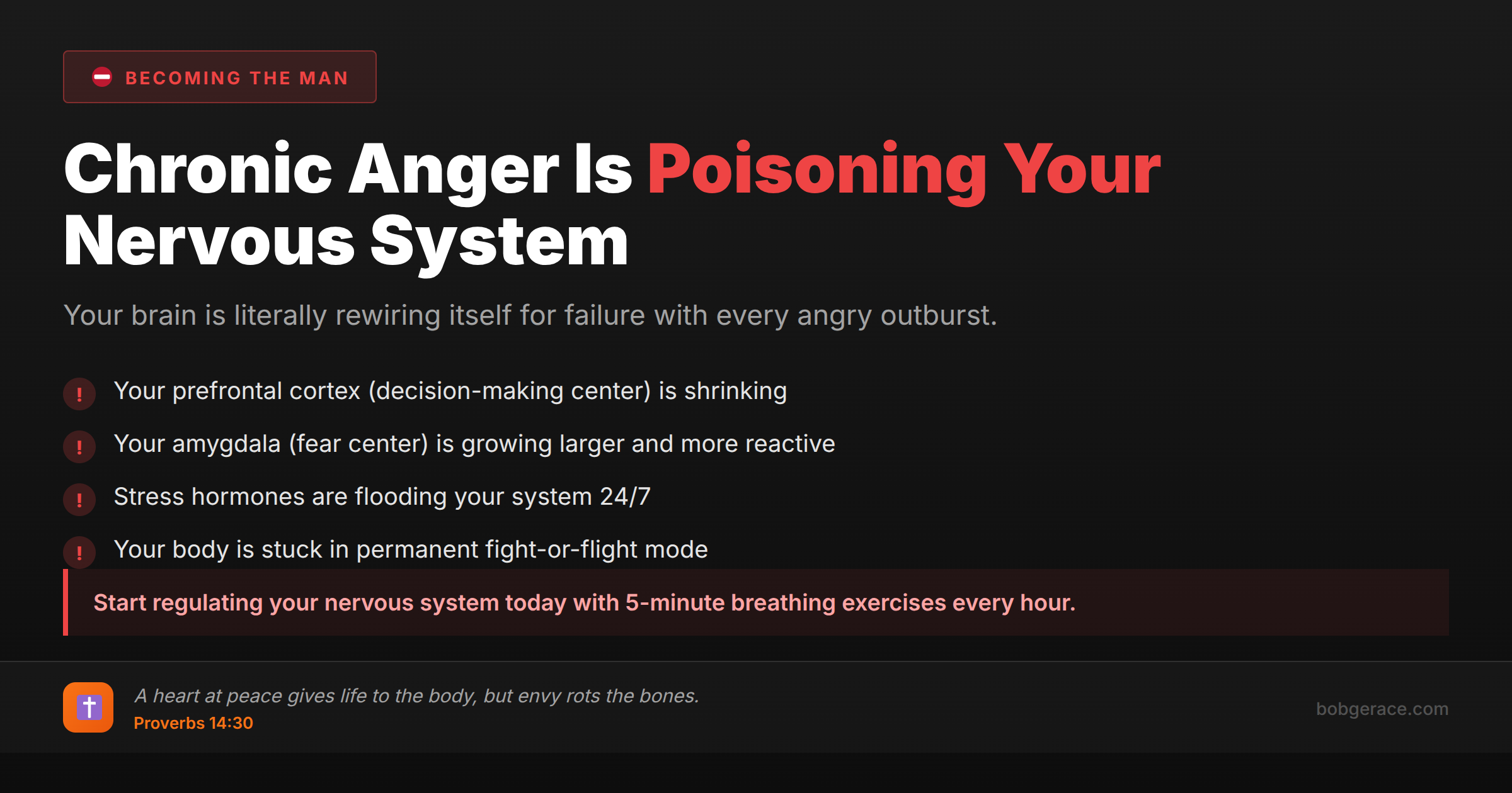 Warning about chronic anger's devastating effects on the nervous system and brain, with biblical wisdom from Proverbs