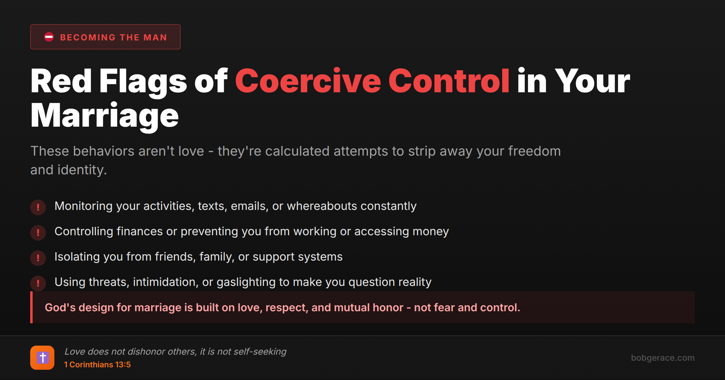 Warning signs of coercive control in marriage with red flags and biblical guidance for healthy relationships