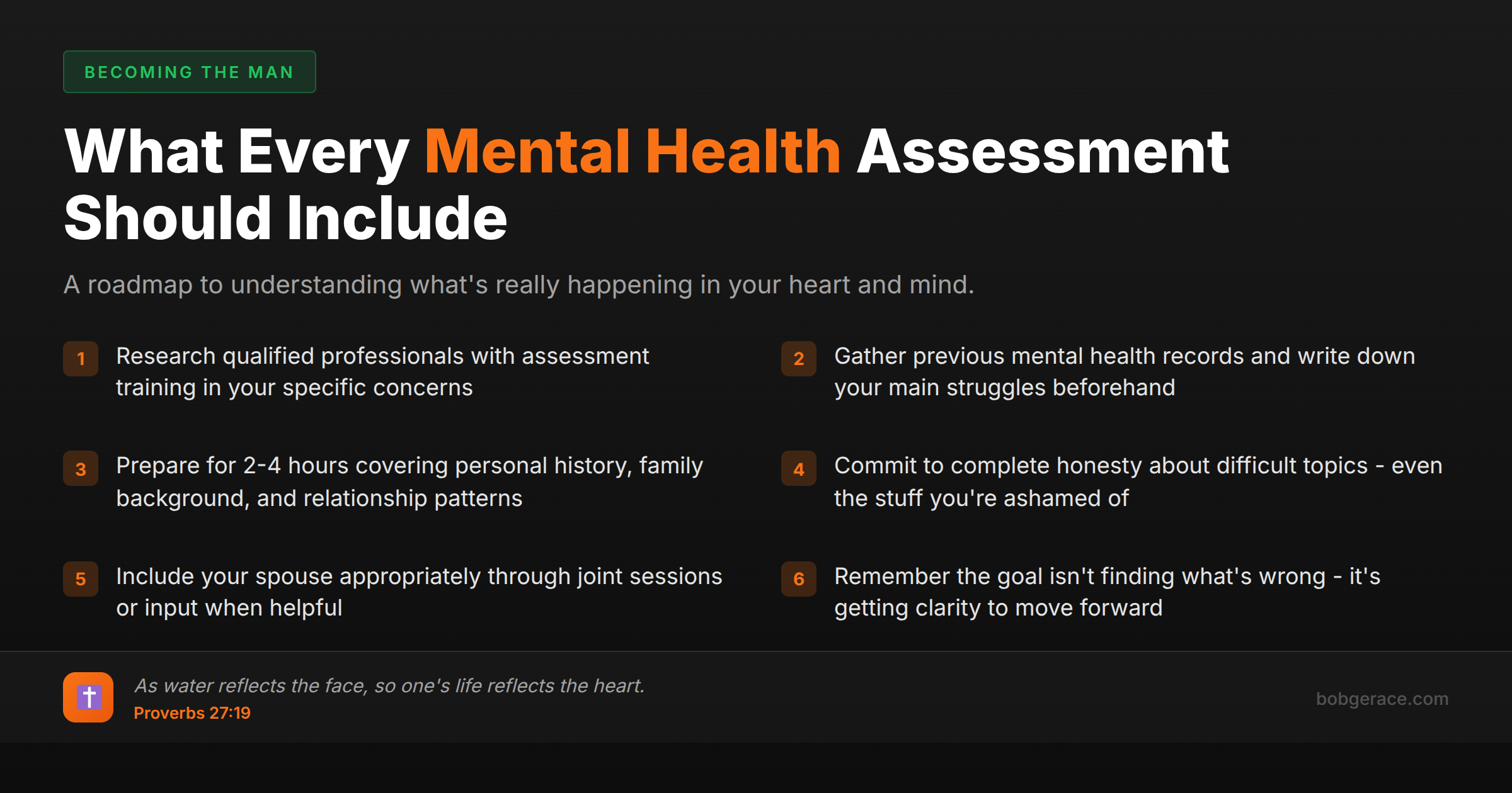 Mental health assessment checklist for men struggling in marriage with biblical wisdom from Proverbs 27:19