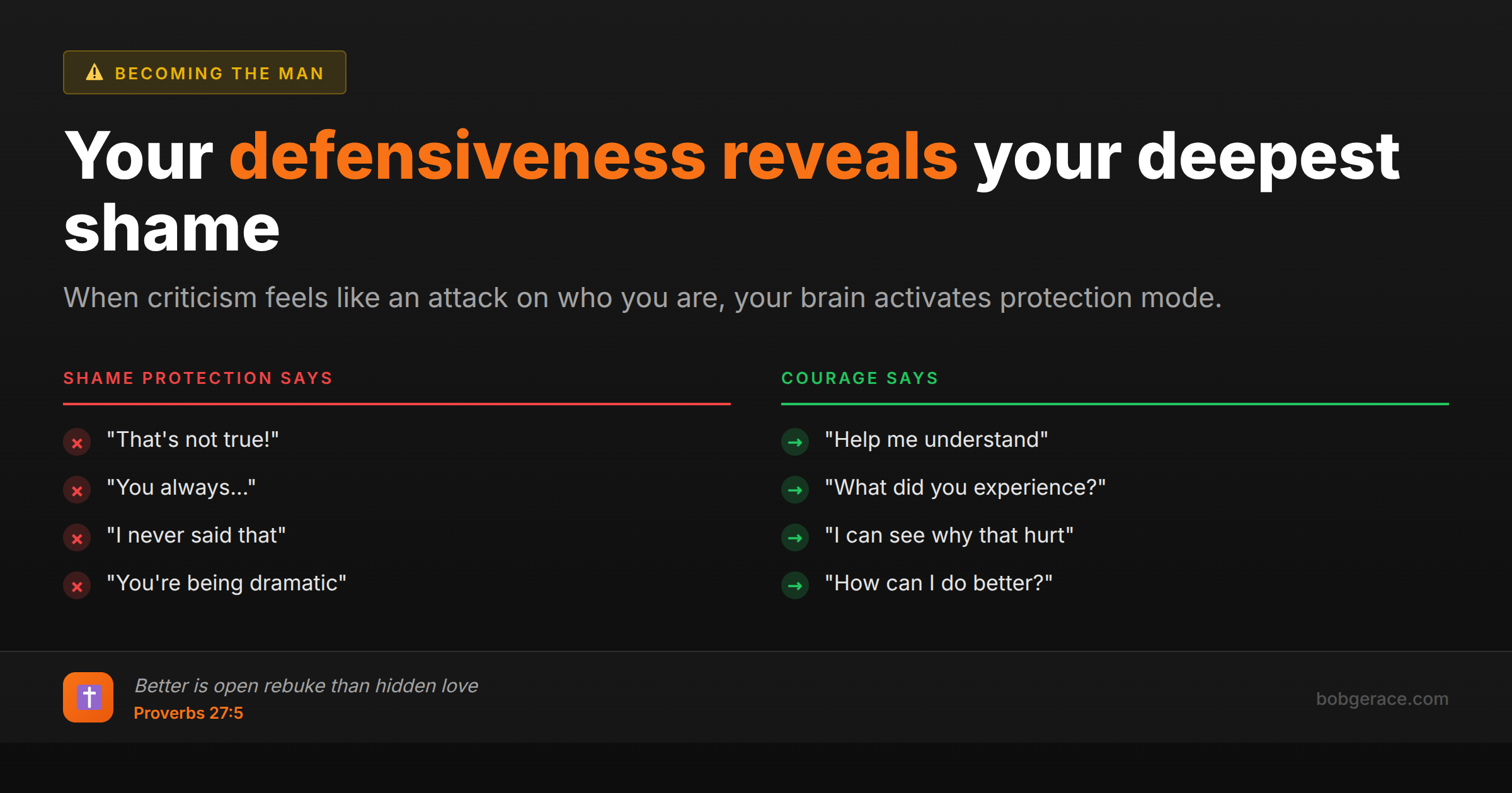 Marriage coaching image comparing defensive responses versus curious responses when receiving criticism from spouse