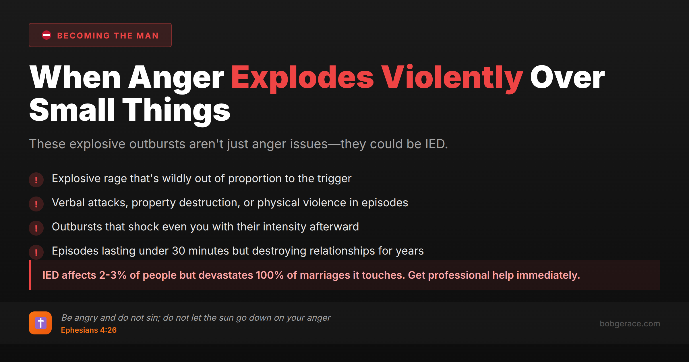 Warning signs of Intermittent Explosive Disorder affecting marriage - anger management help for men