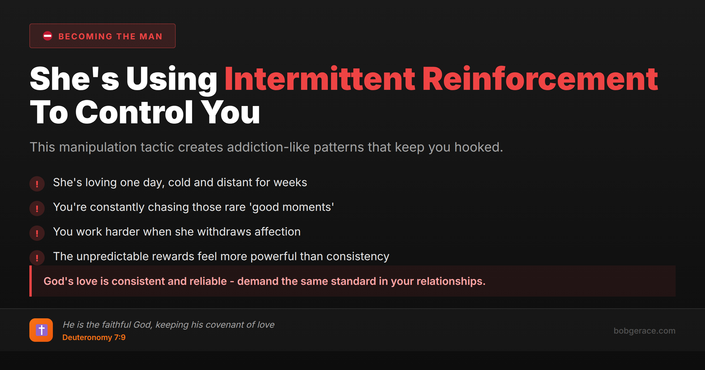 Warning signs of intermittent reinforcement manipulation in toxic relationships with biblical guidance for men