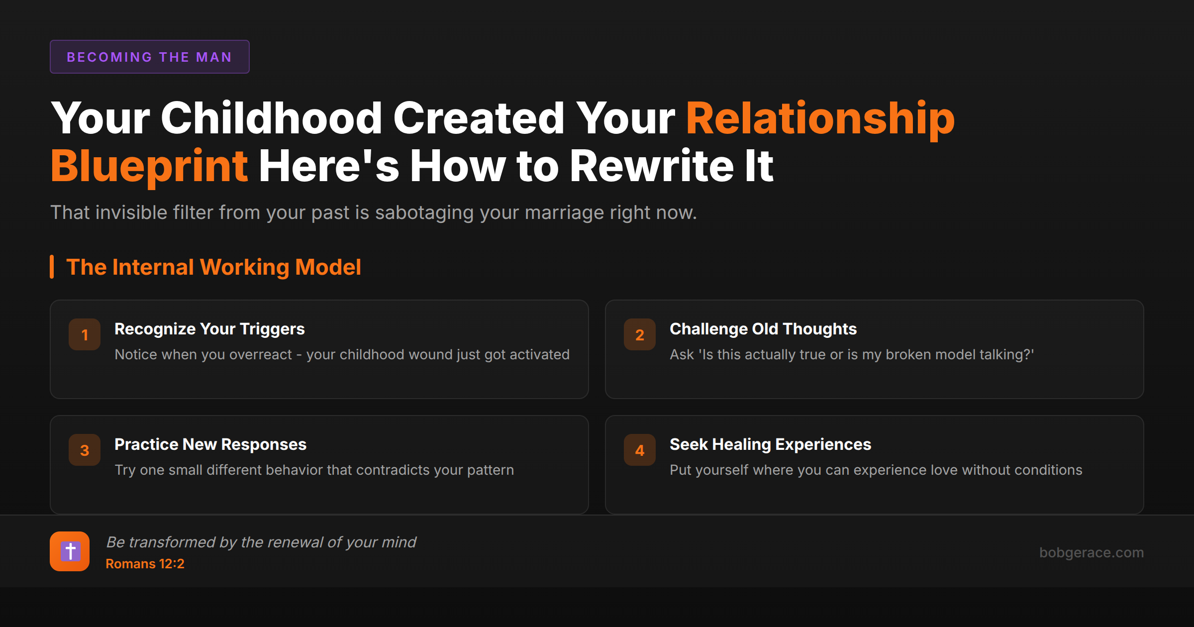 Marriage coaching framework showing how to change your internal working model and relationship blueprint from childhood for better marriage