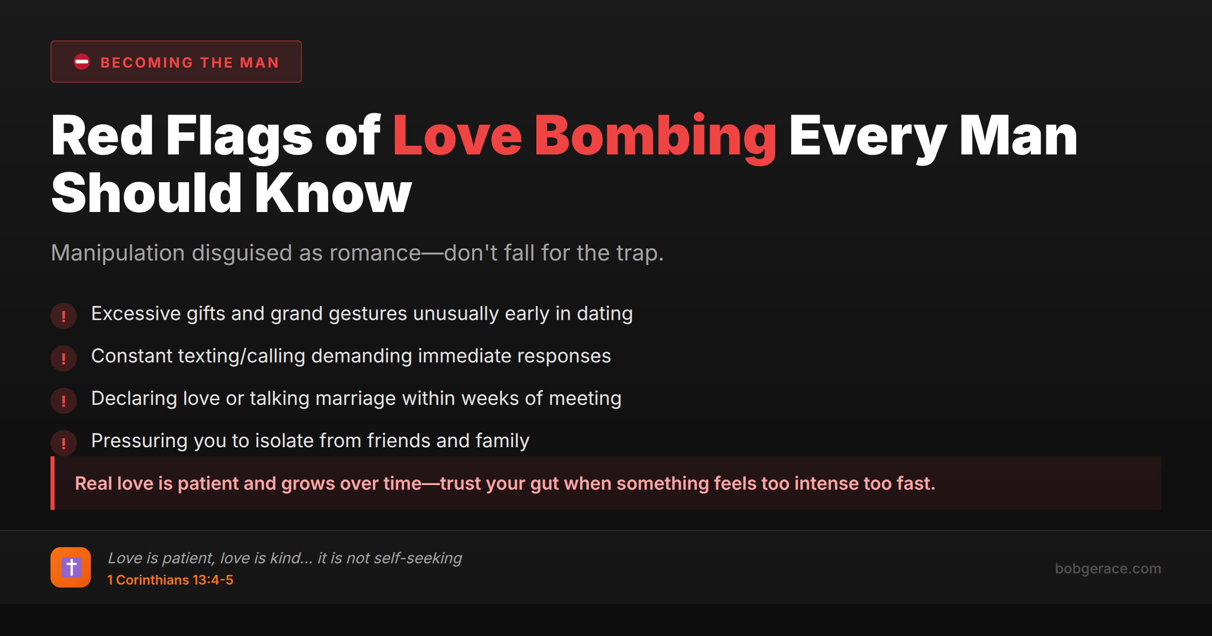 Warning signs of love bombing manipulation tactics that men should recognize in early dating relationships