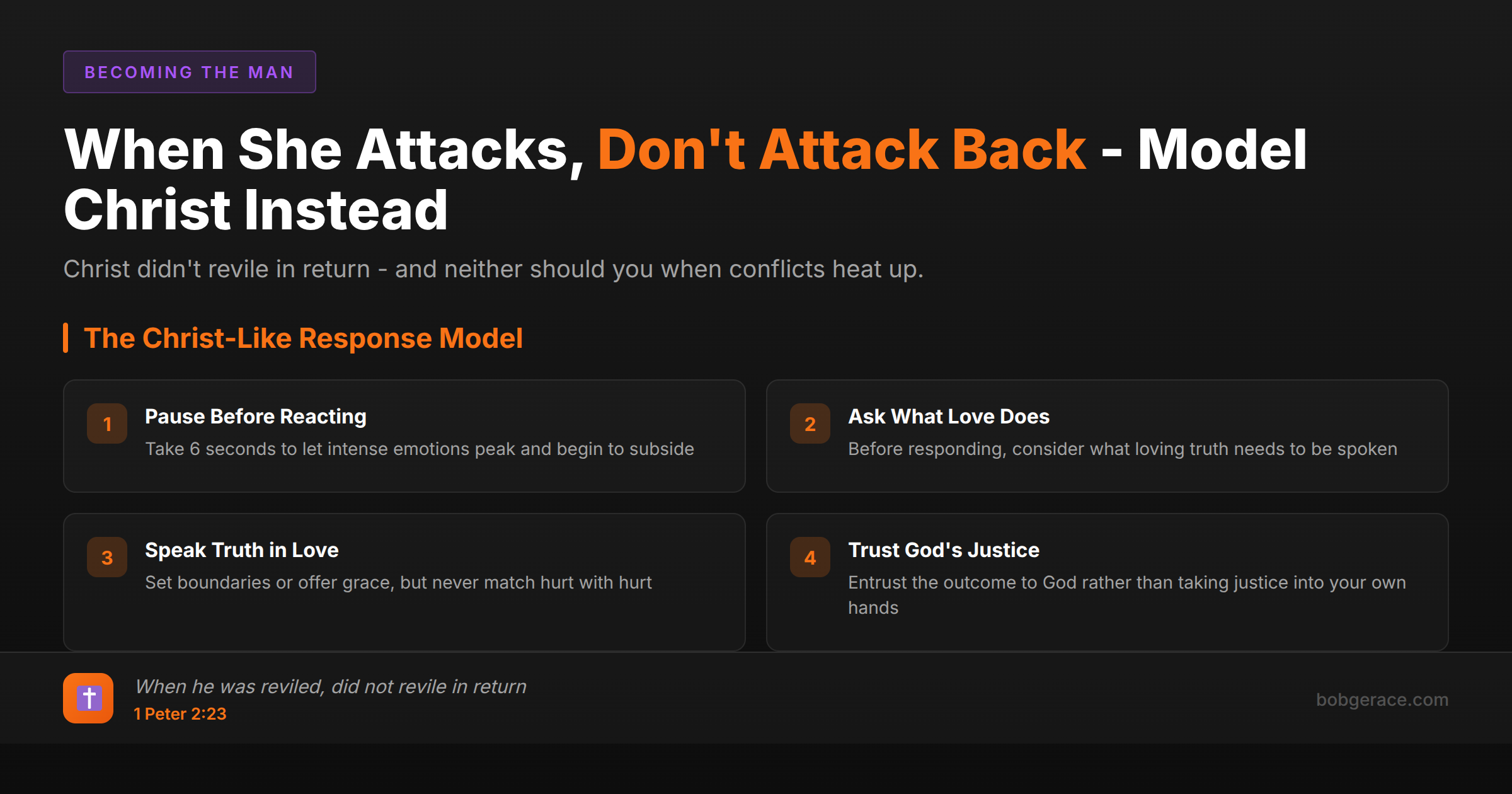 Marriage coaching advice showing Christ-like response framework for handling spousal attacks without retaliating