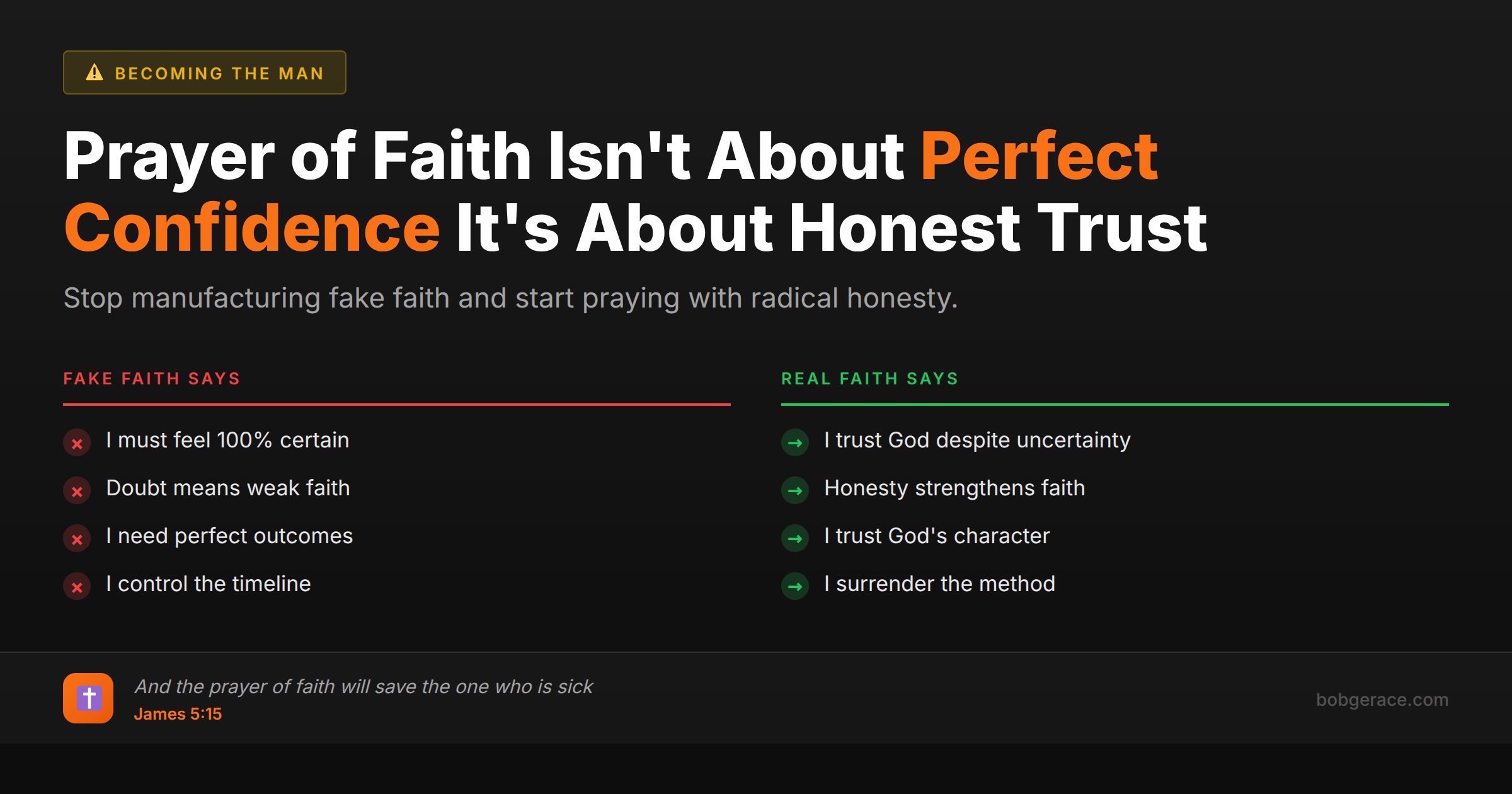 Prayer of faith comparison showing the difference between fake confidence and honest trust in marriage struggles
