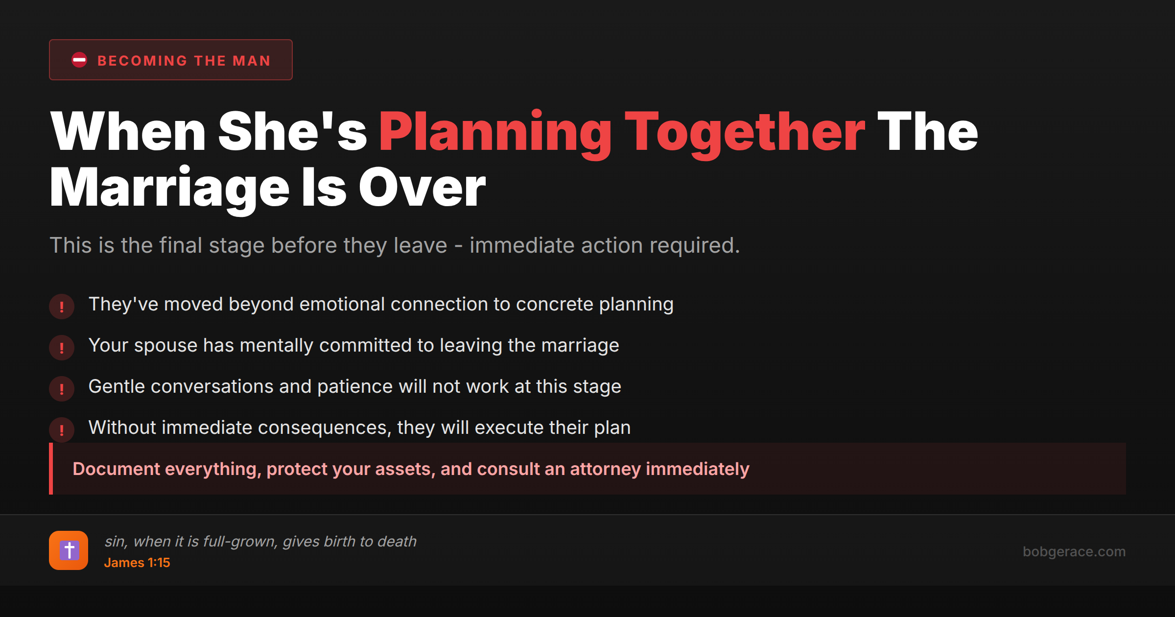 Marriage coaching warning about spouse planning future with another person - immediate action steps for husbands