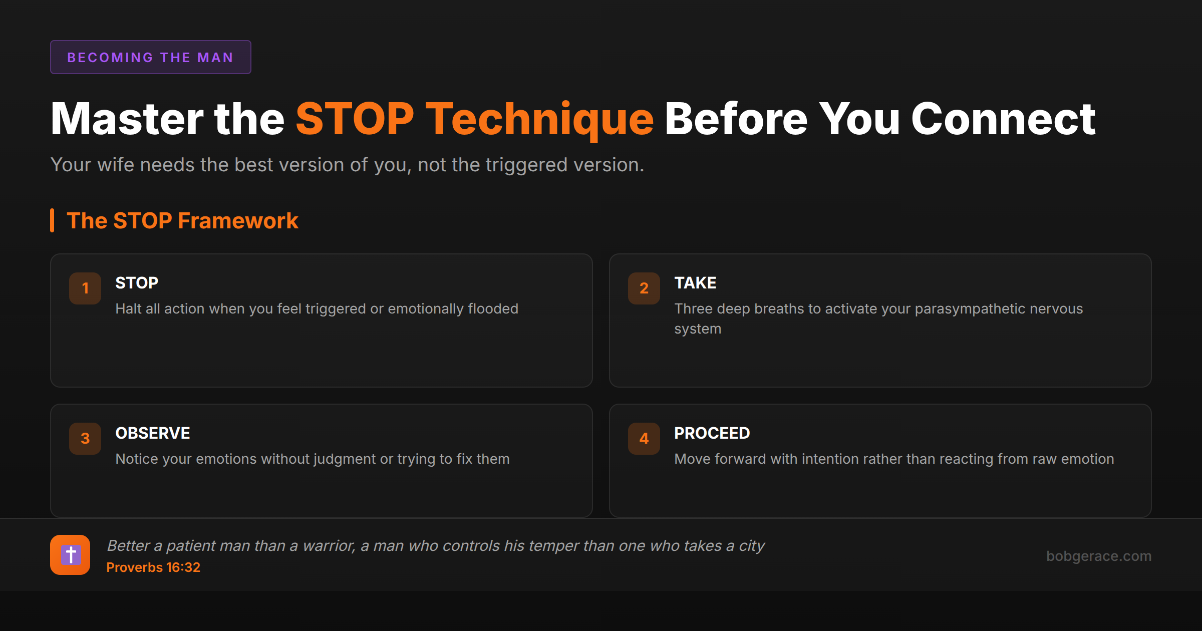The STOP Framework for self-regulation before connecting with your wife - biblical marriage coaching advice