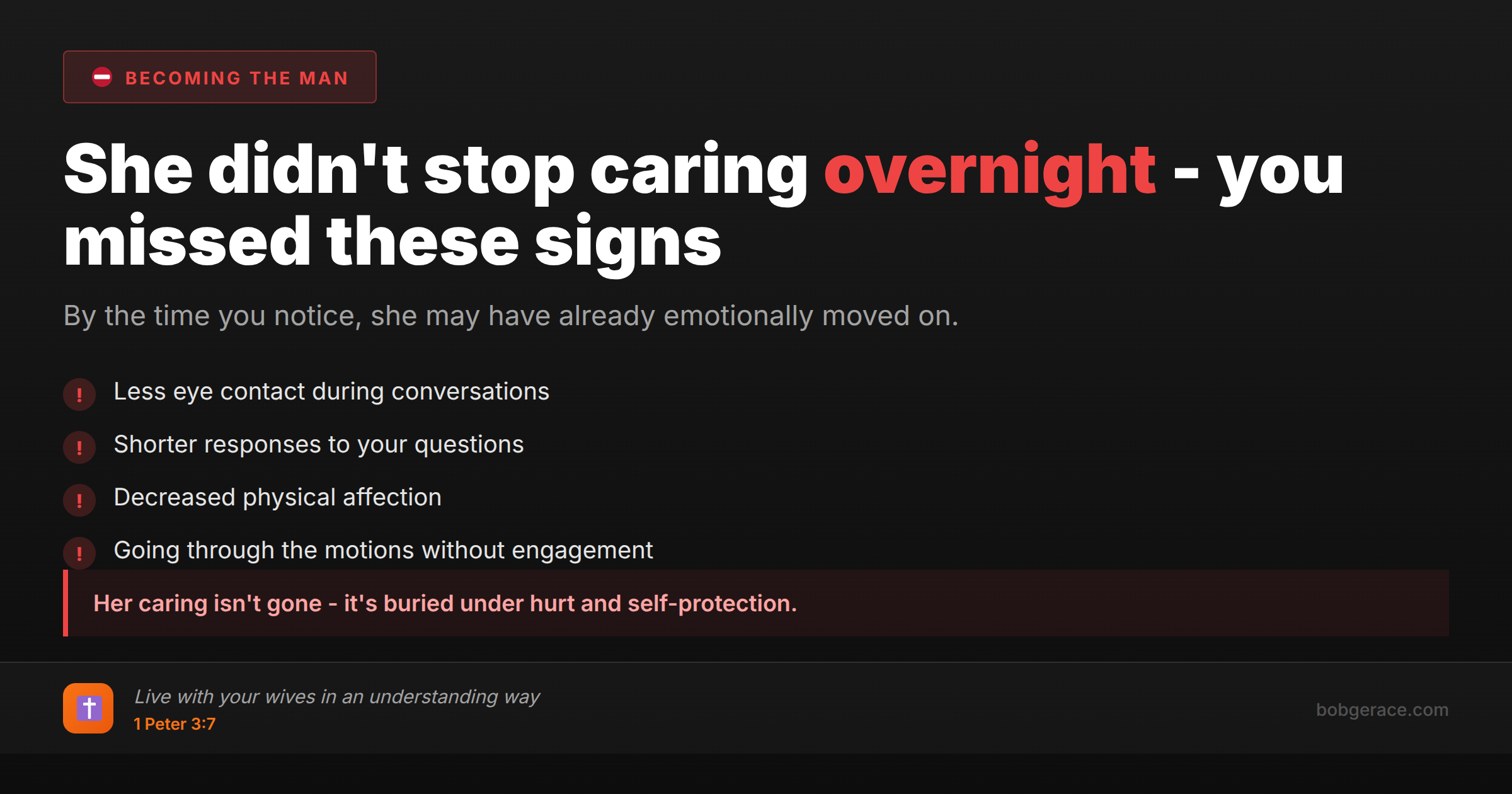 Warning signs that a wife is emotionally disconnecting from marriage - marriage coaching advice for husbands