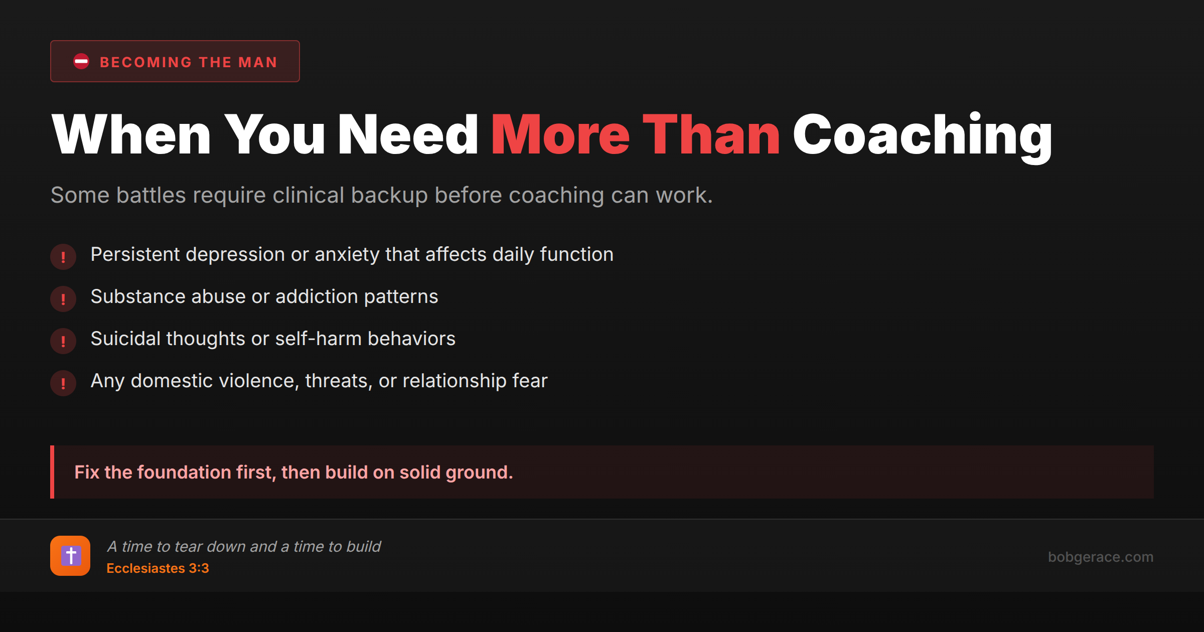 Warning signs that indicate need for clinical therapy before marriage coaching can be effective