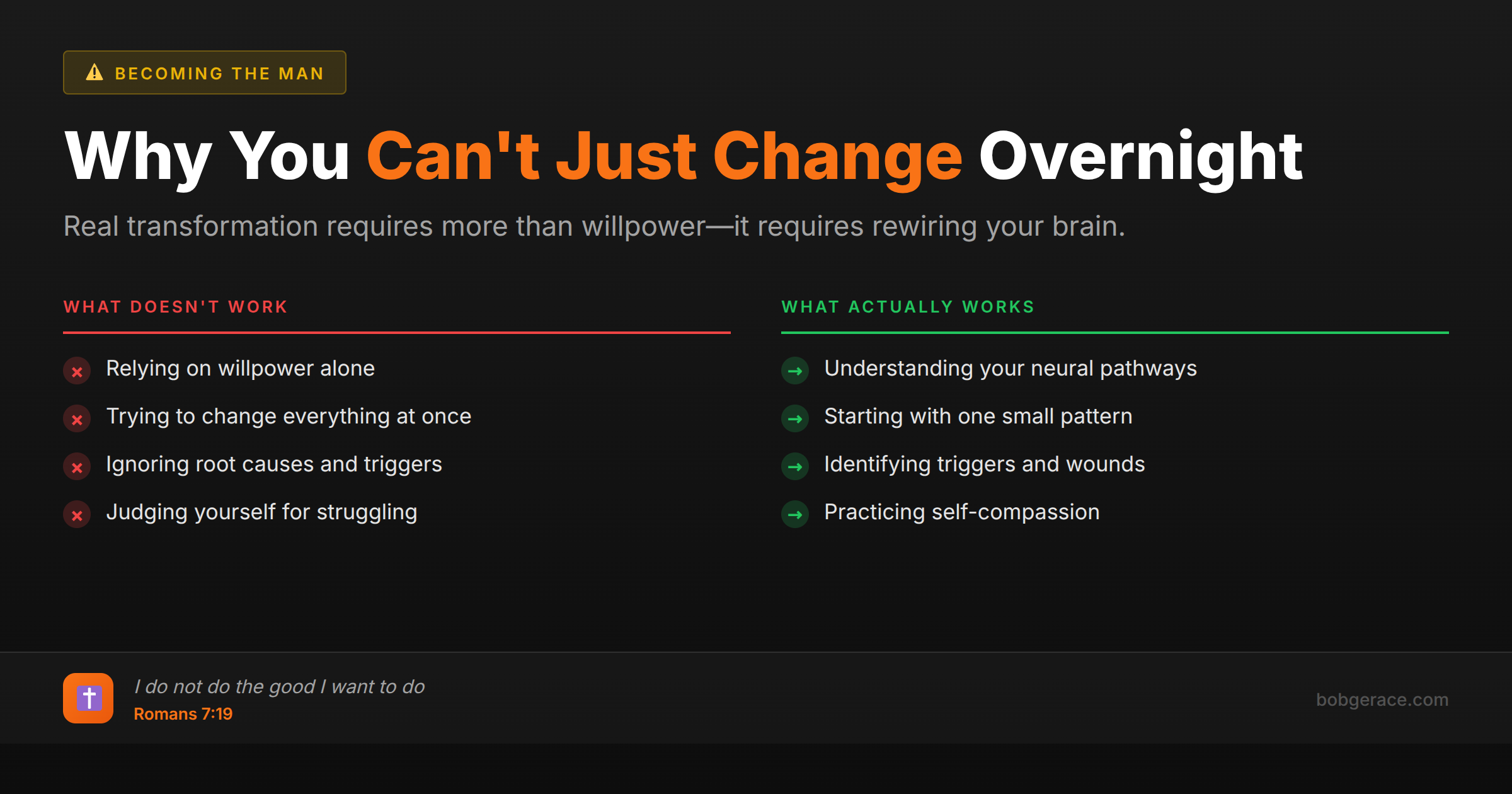Comparison chart showing ineffective vs effective approaches to personal change for married men