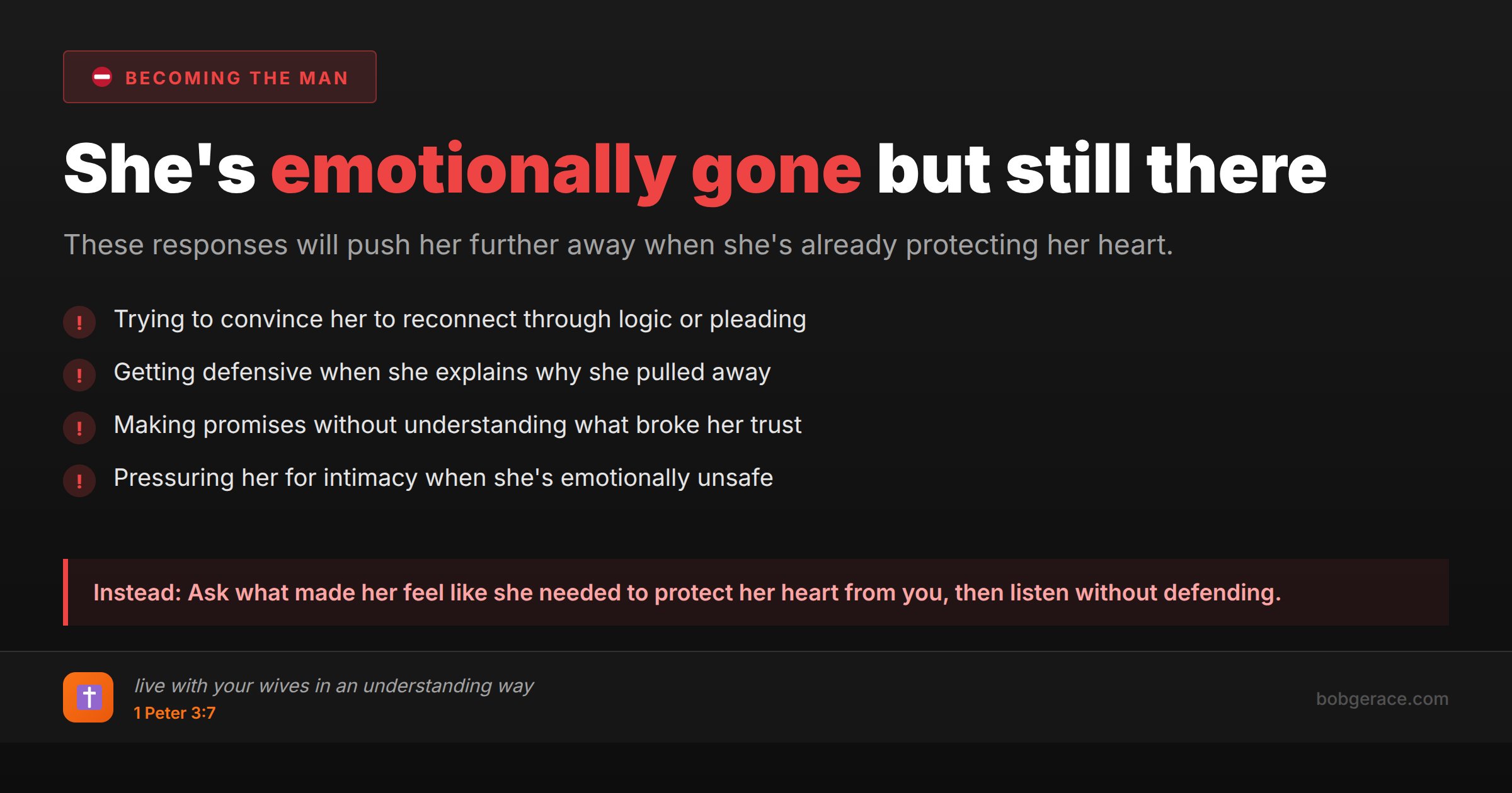 Warning signs when wife is emotionally distant - what husbands should avoid doing when she's physically present but emotionally withdrawn