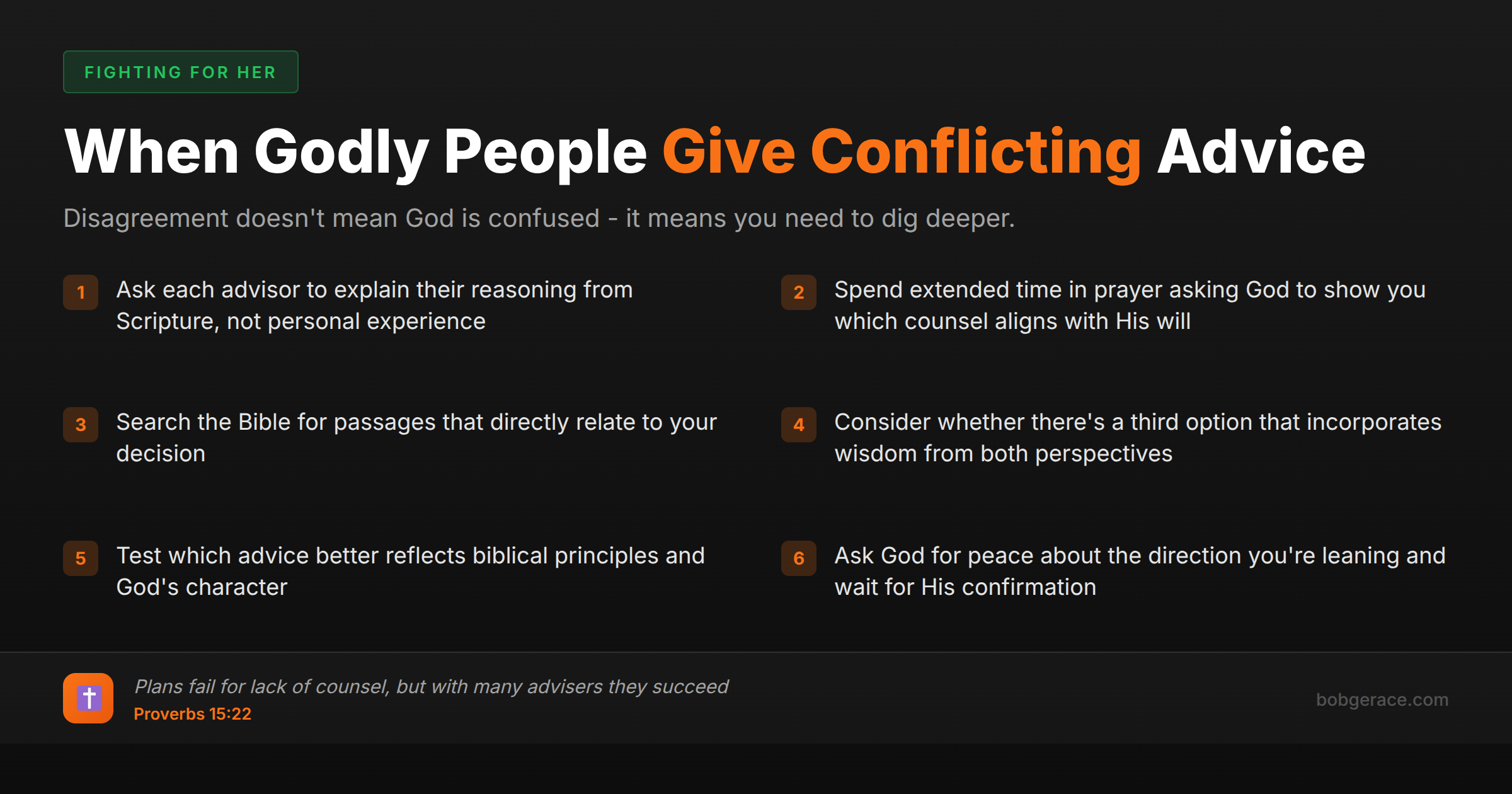 Biblical guidance for men on how to discern God's will when receiving conflicting advice from godly counselors