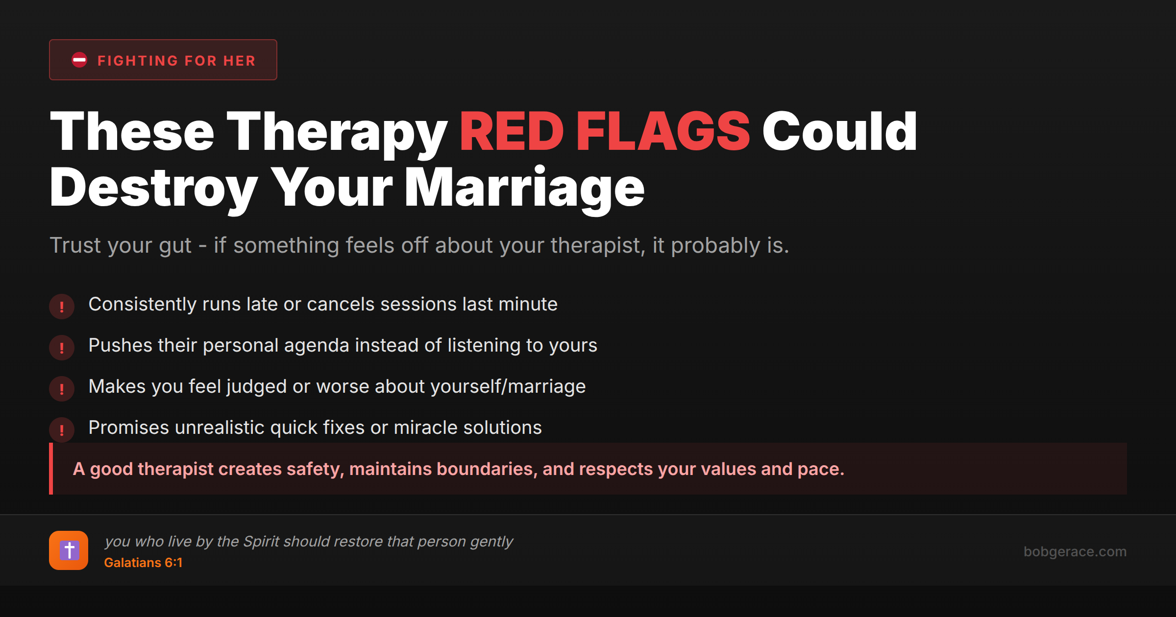 Warning signs of bad marriage therapy and coaching red flags to avoid when seeking help for your relationship