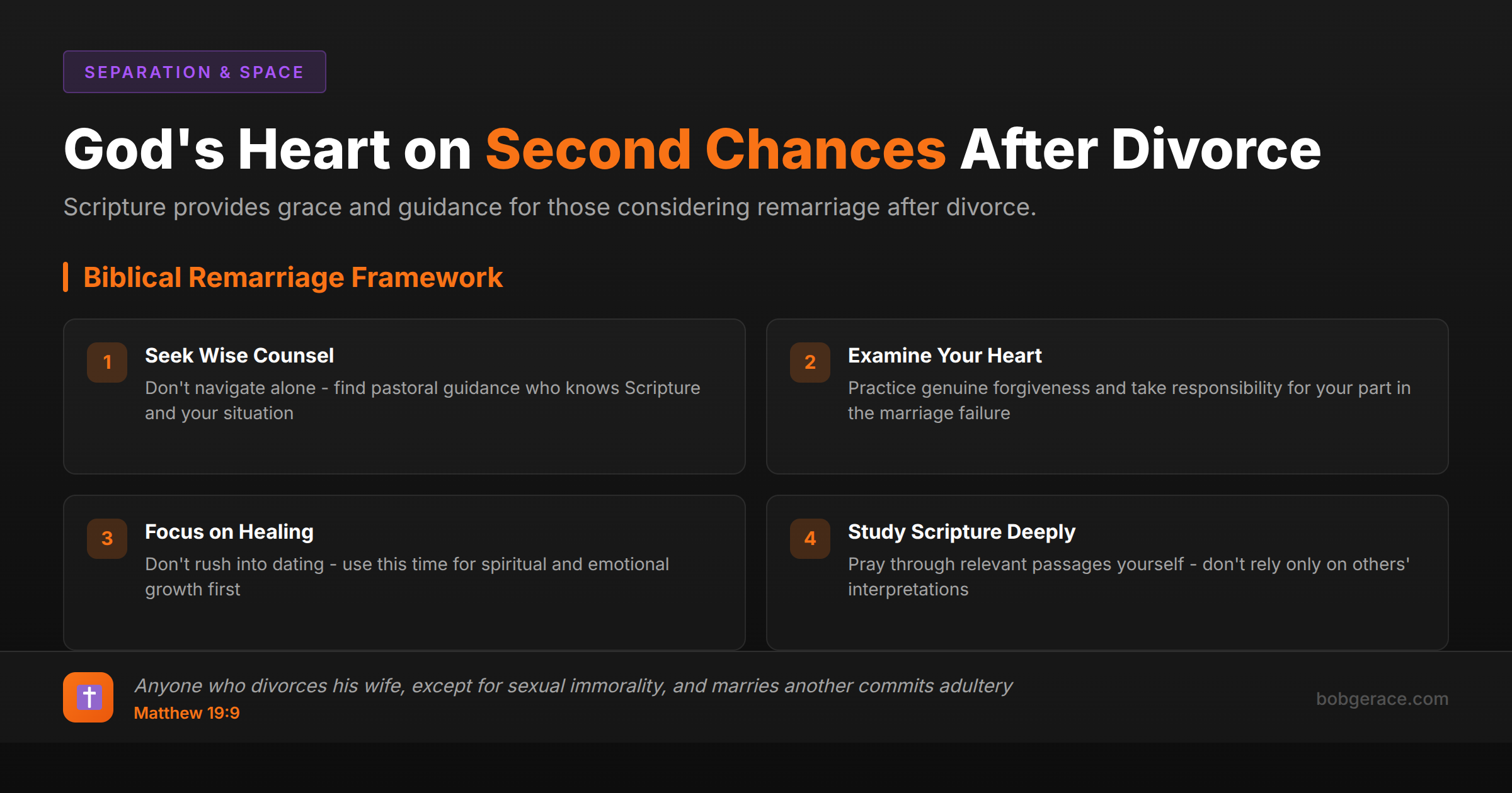 Biblical framework for remarriage after divorce showing God's grace and guidance for second chances in marriage