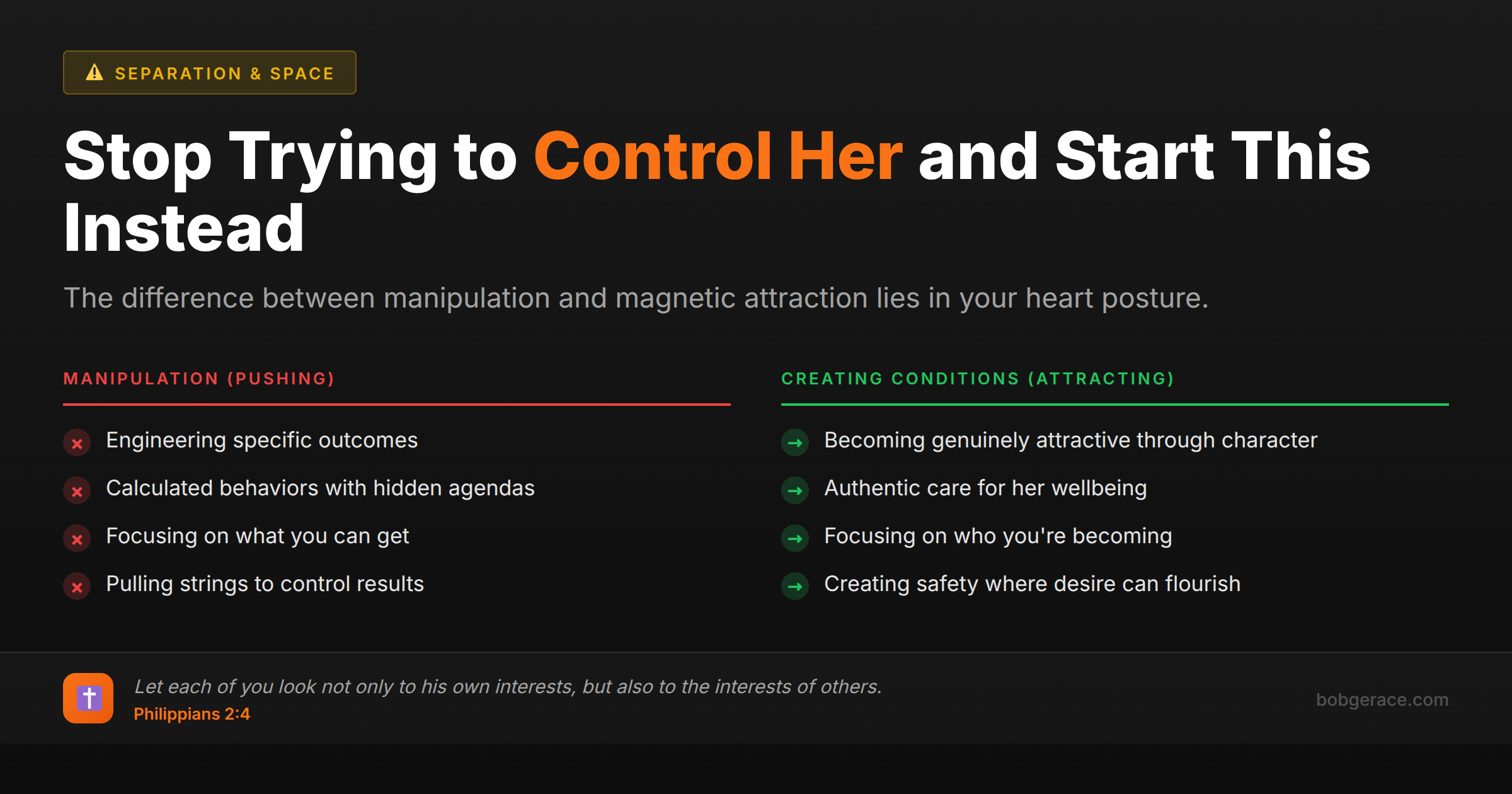 Marriage advice comparing manipulation versus creating healthy conditions for desire in relationships