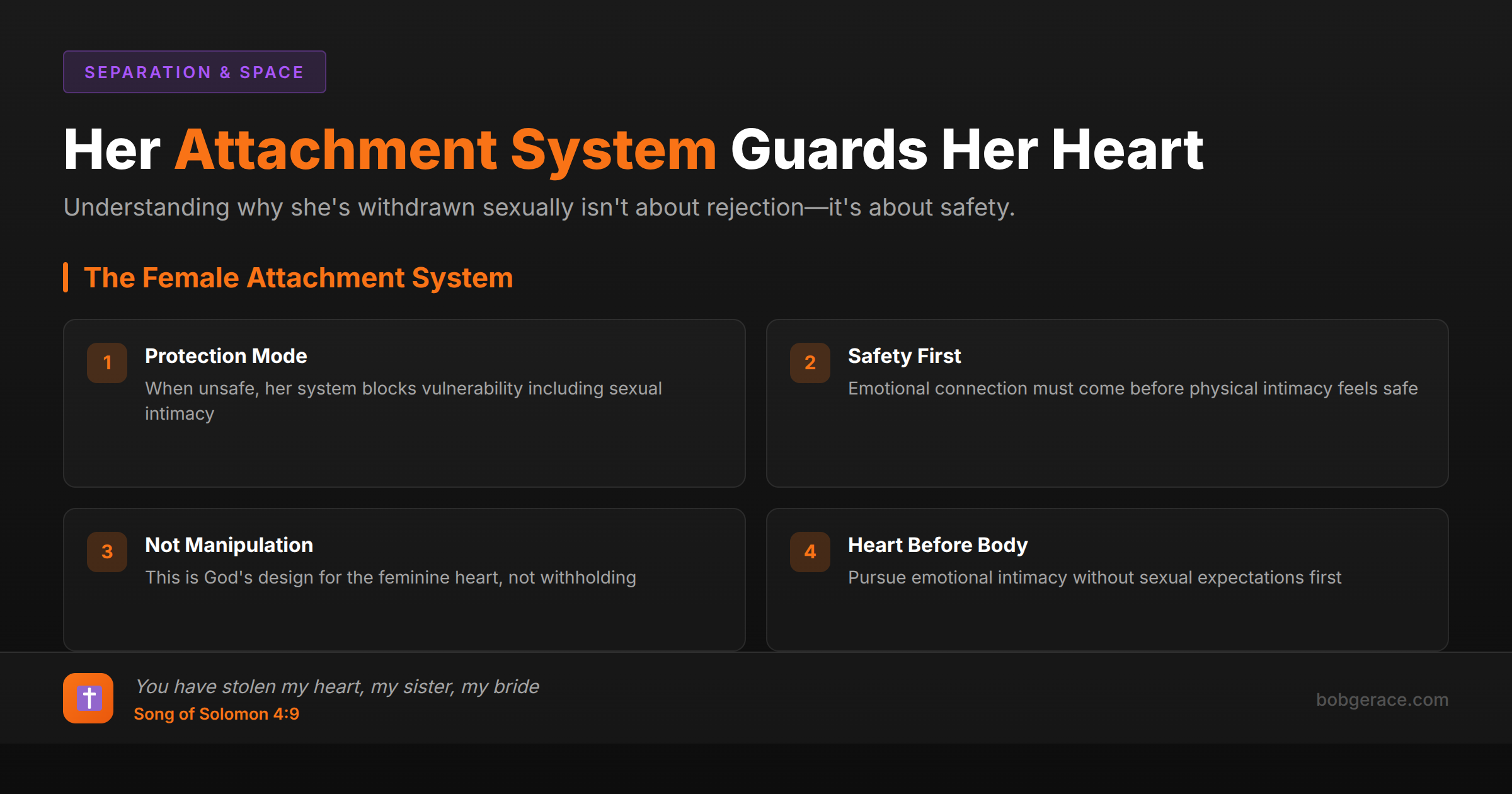 Marriage coaching infographic explaining how a woman's attachment system affects sexual intimacy and the need for emotional safety first