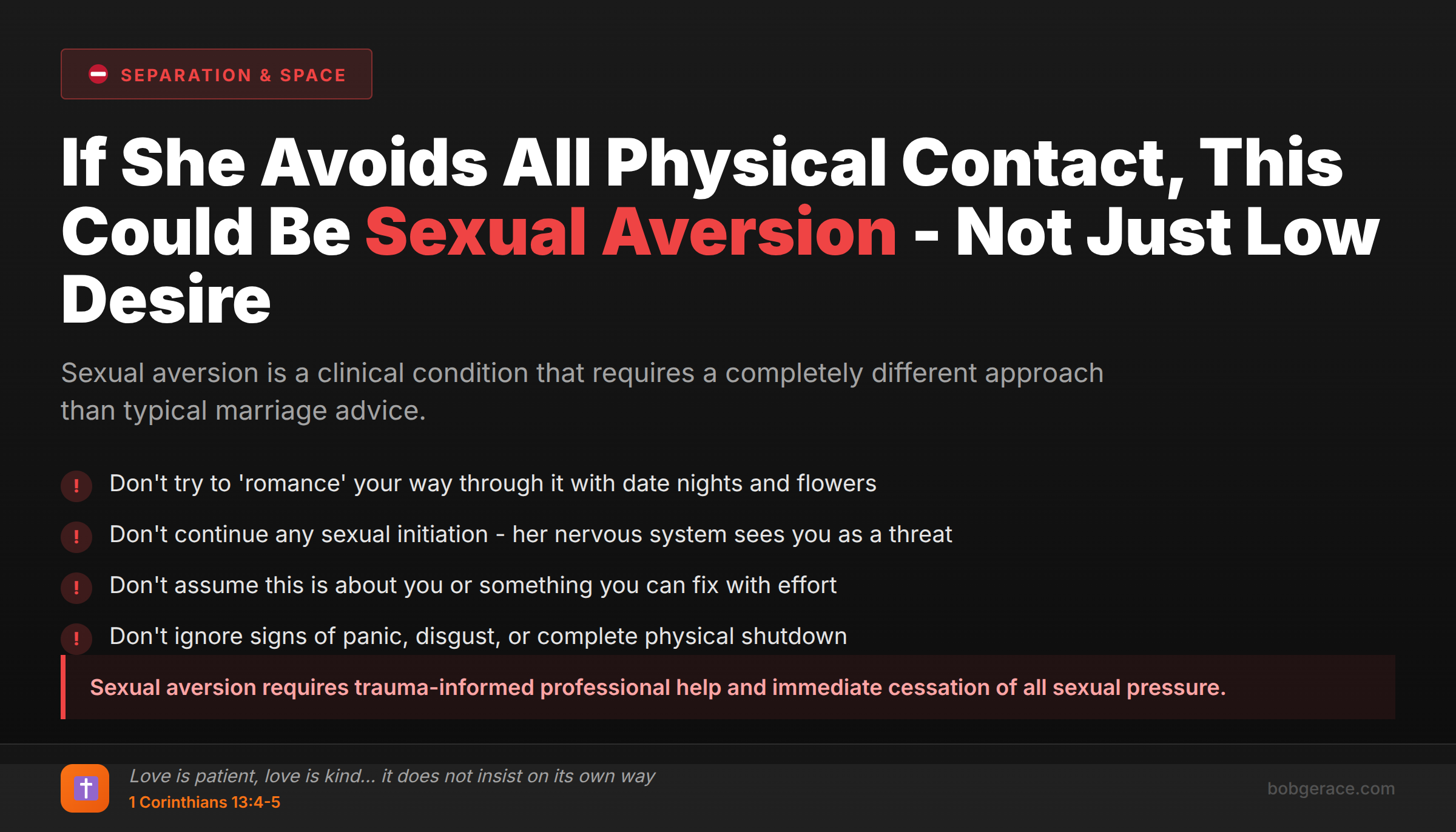Warning signs about sexual aversion in marriage - what not to do when wife avoids physical contact