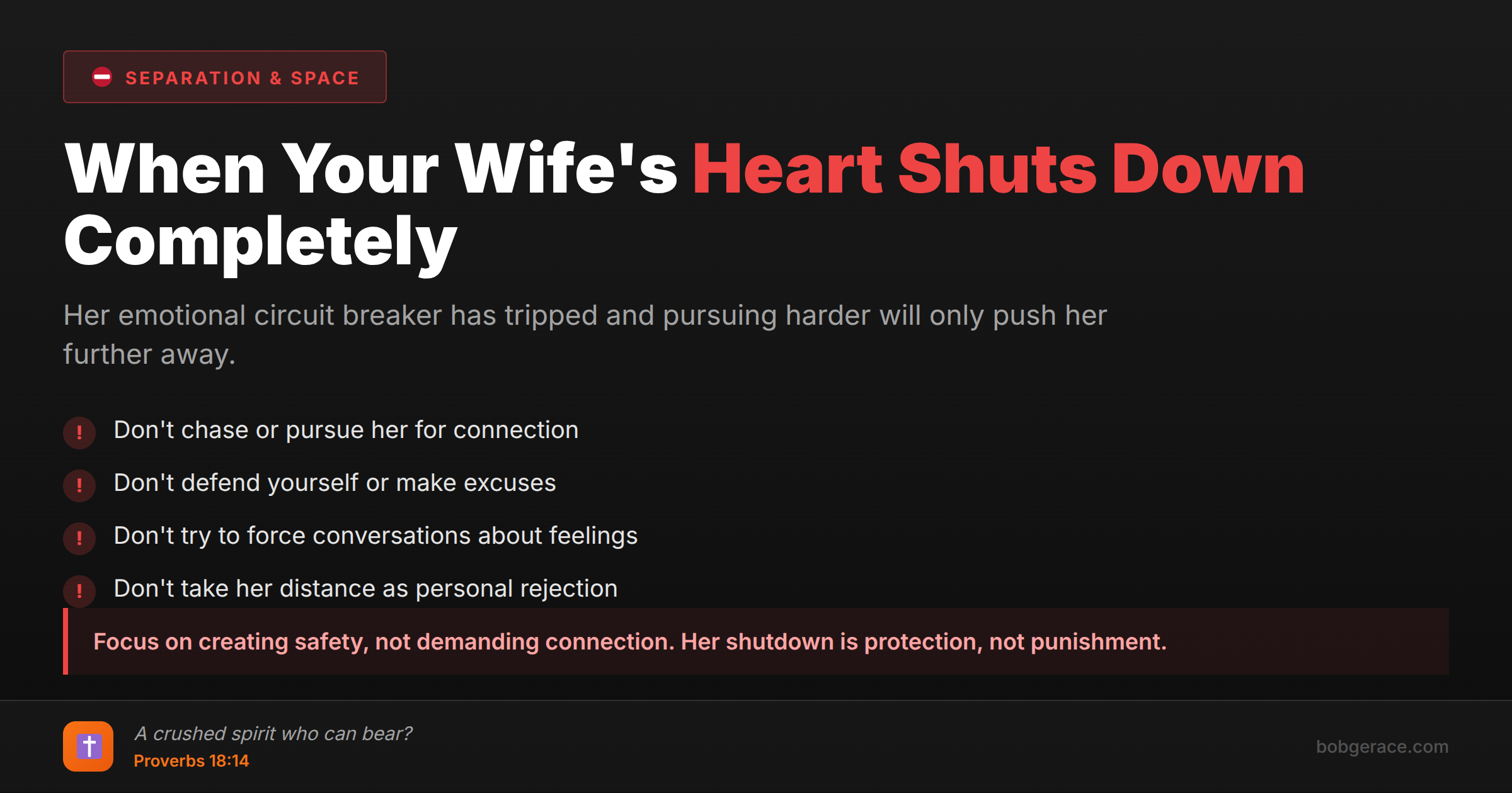 Marriage coaching warning signs when a wife's attachment system shuts down emotionally with biblical guidance for husbands