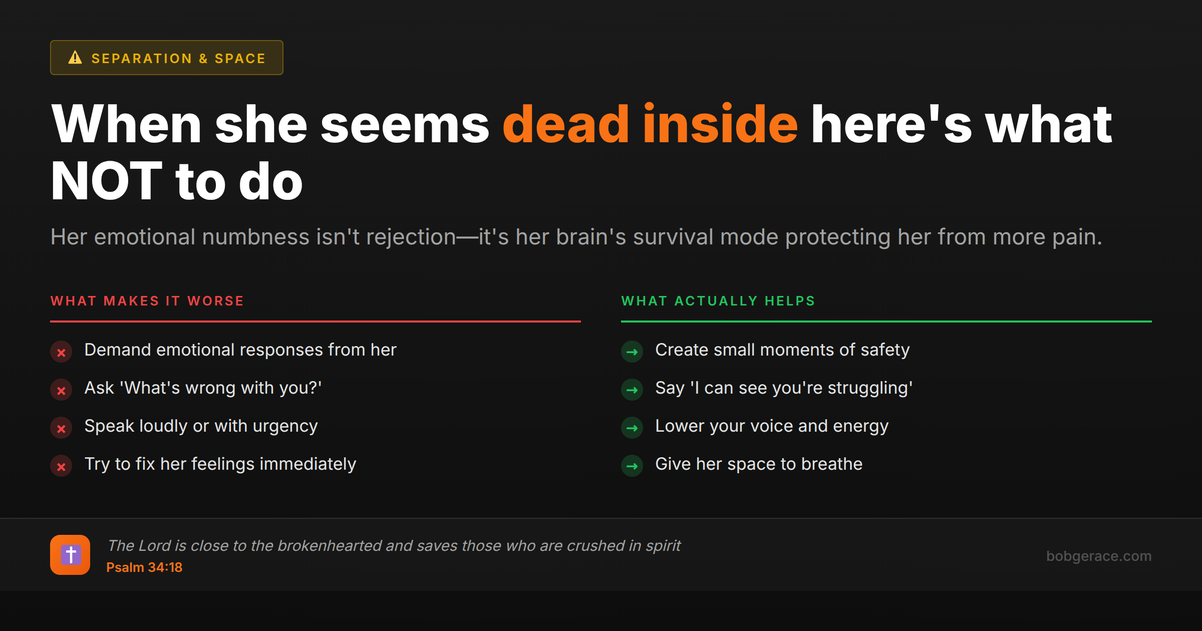 Marriage advice comparing wrong vs right approaches when wife seems emotionally numb or dead inside