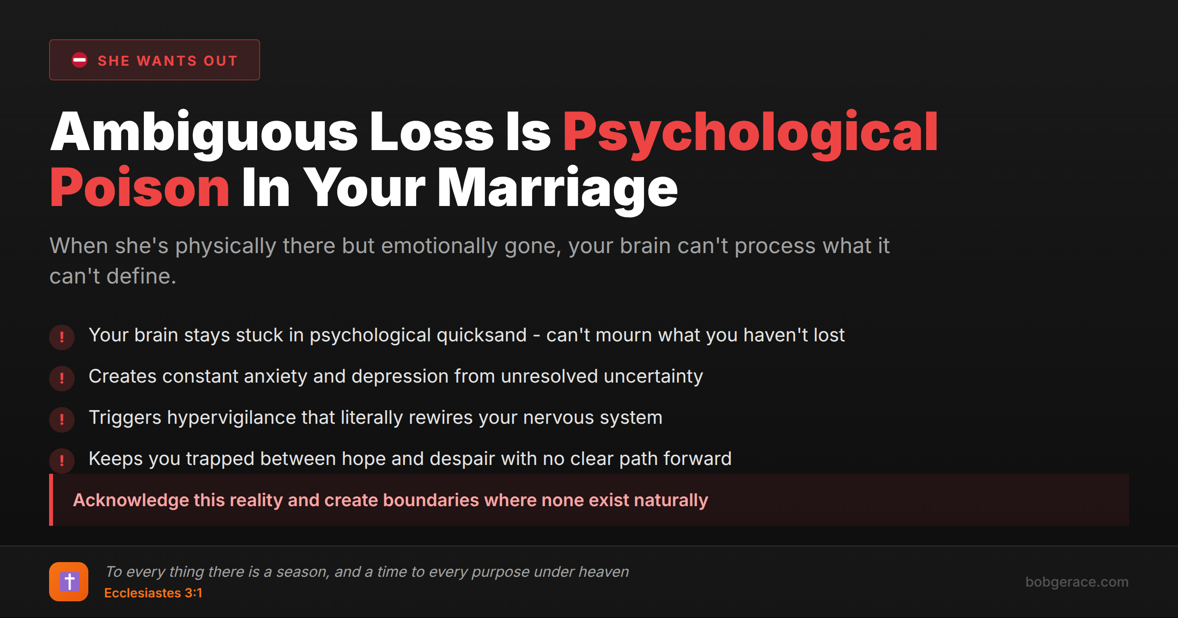 Warning signs of ambiguous loss in marriage - when wife is physically present but emotionally absent creating psychological trauma