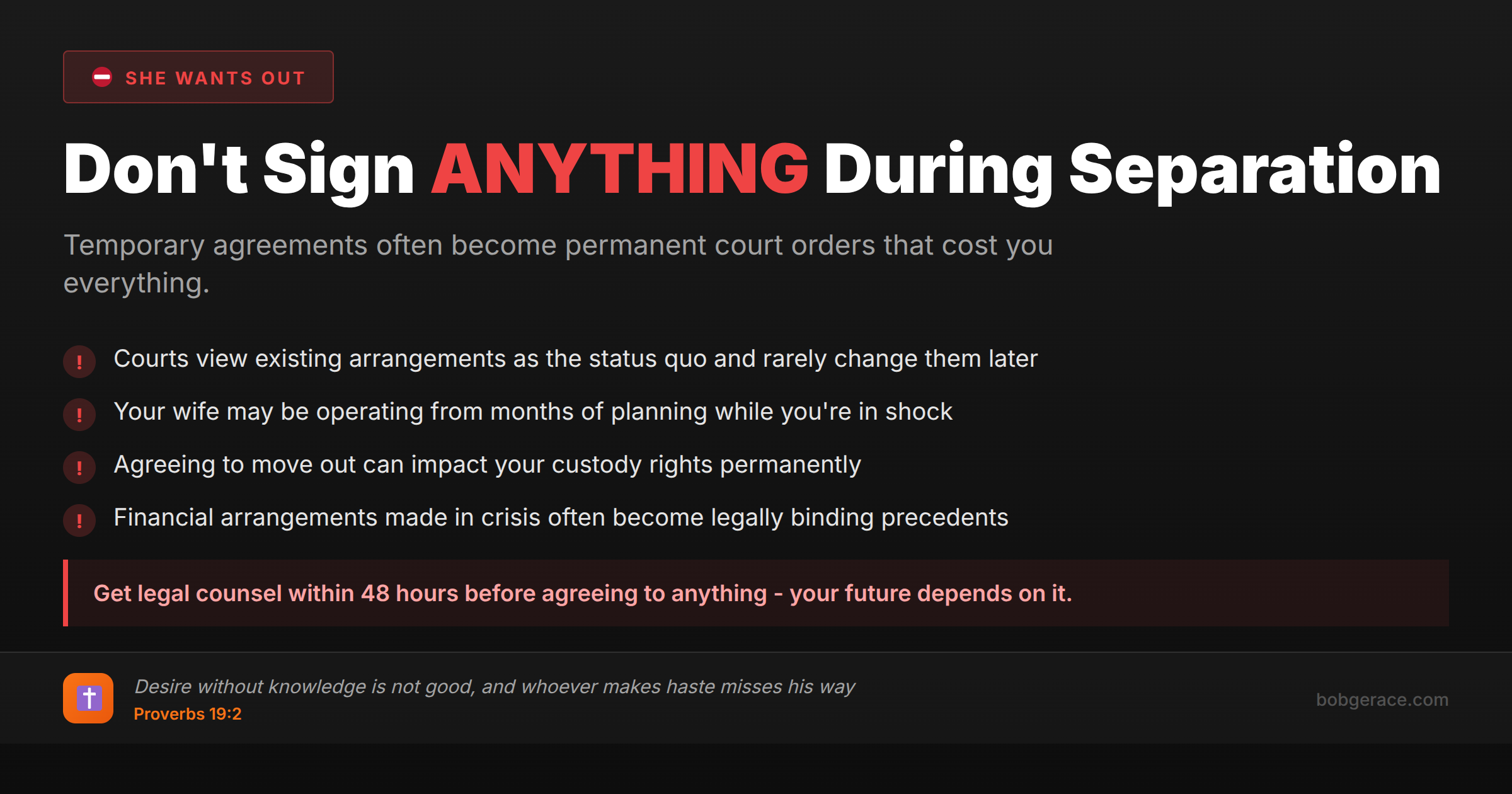 Warning about signing separation agreements without legal counsel - marriage coaching advice for men