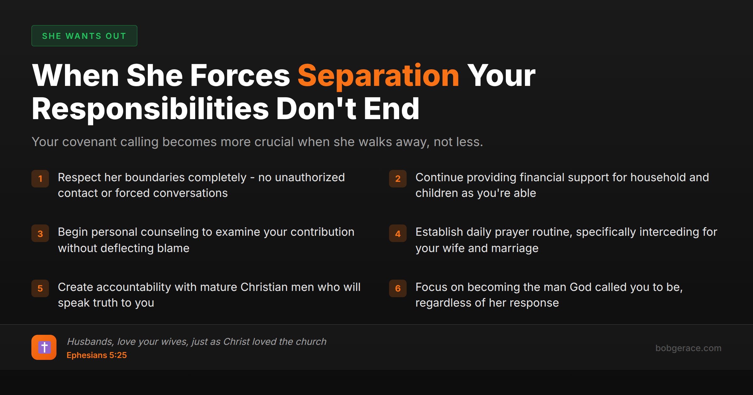 Checklist for Christian husbands facing forced separation showing how to honor marriage covenant even when wife leaves