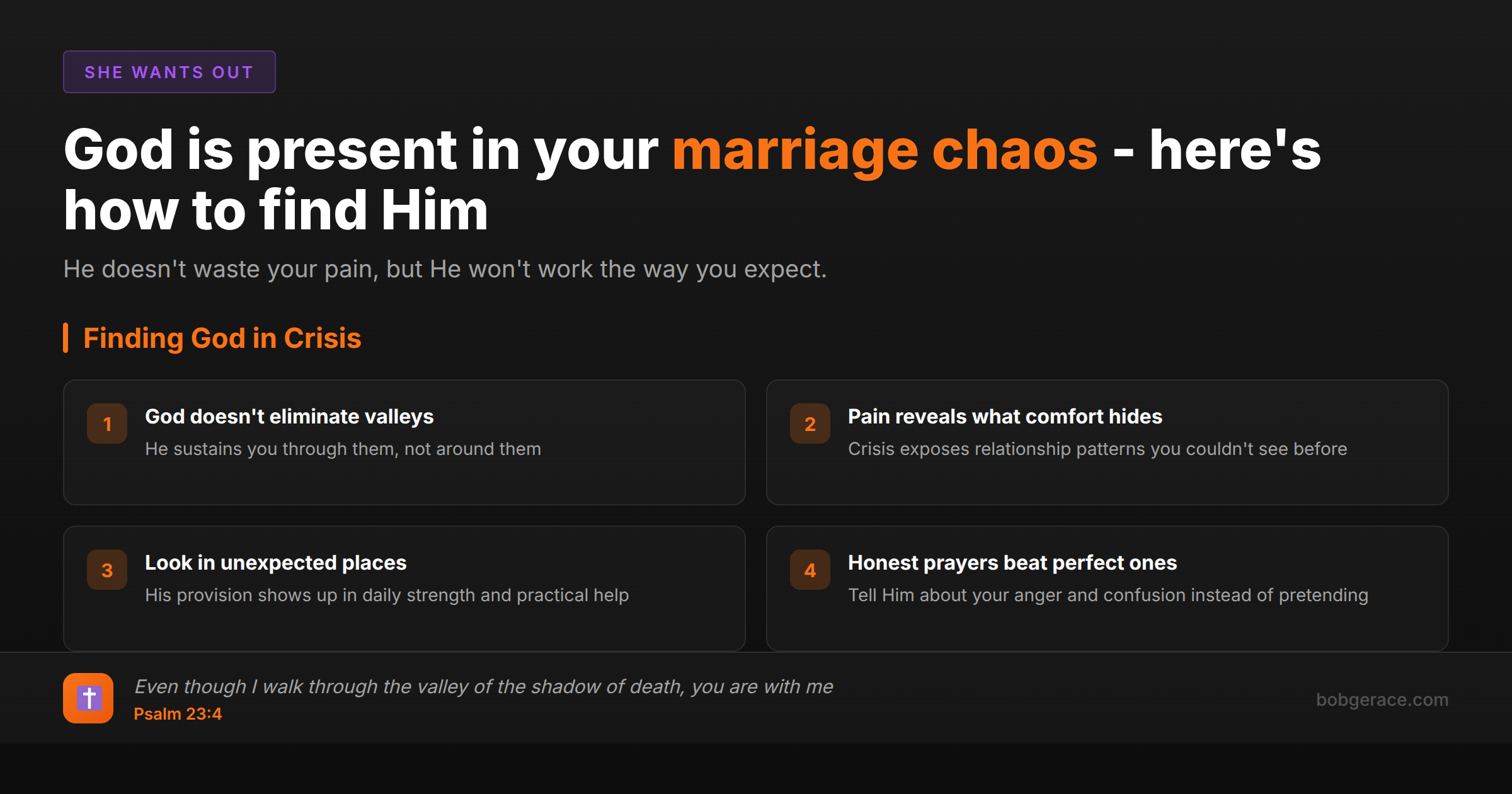 Marriage coaching framework showing how God is present during marriage crisis and chaos, with biblical guidance for Christian husbands