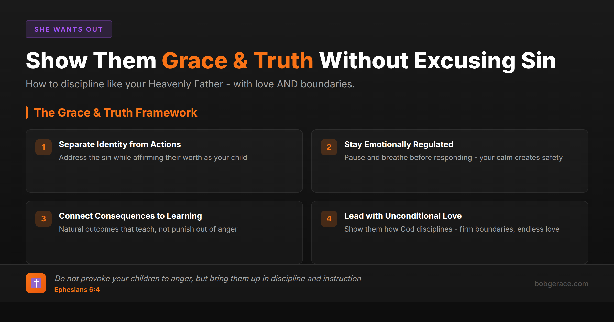 Christian parenting framework showing how fathers can discipline children with both grace and truth, separating identity from actions while maintaining boundaries