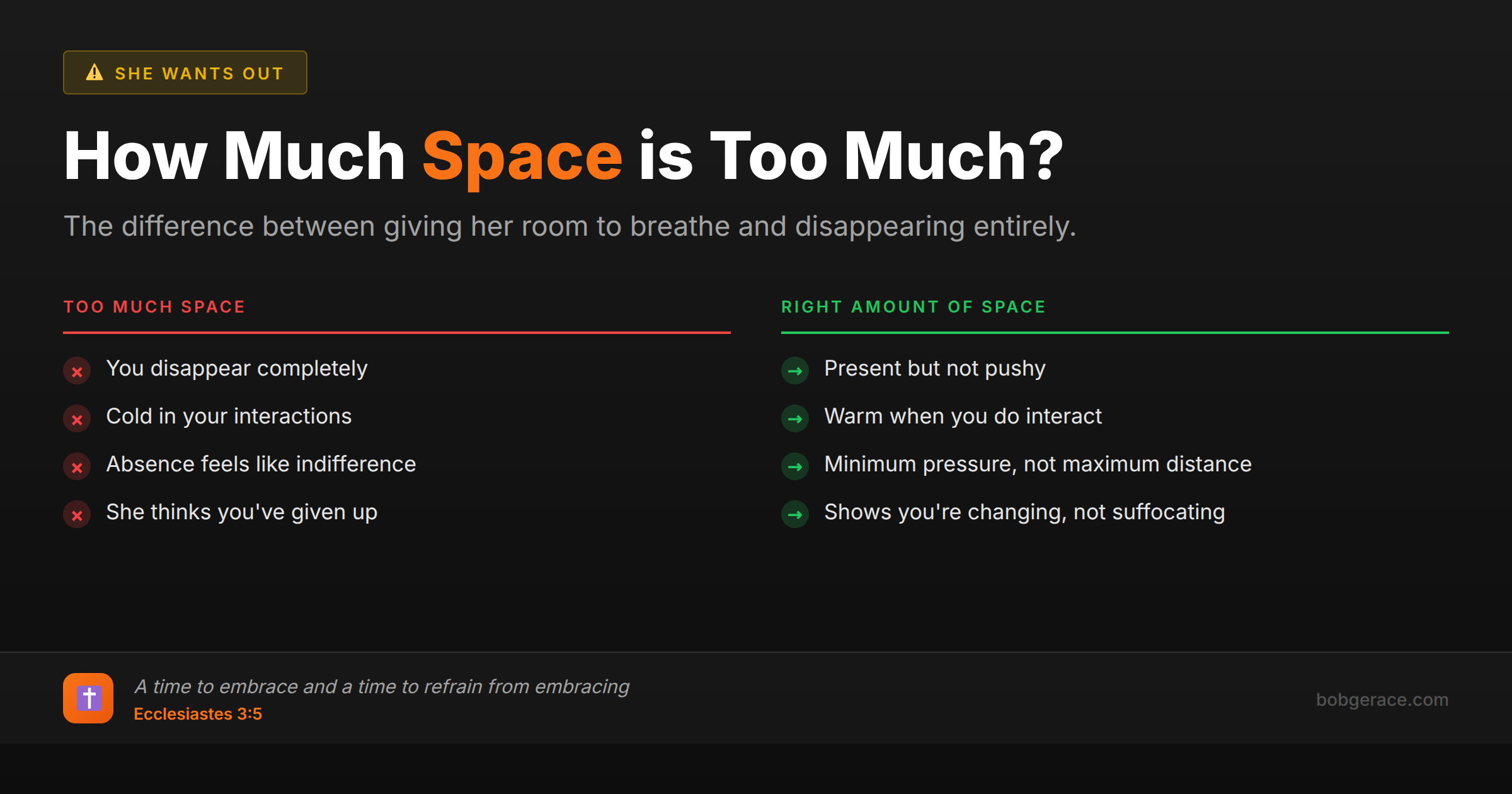 Marriage coaching advice comparing too much space versus the right amount of space during marital separation