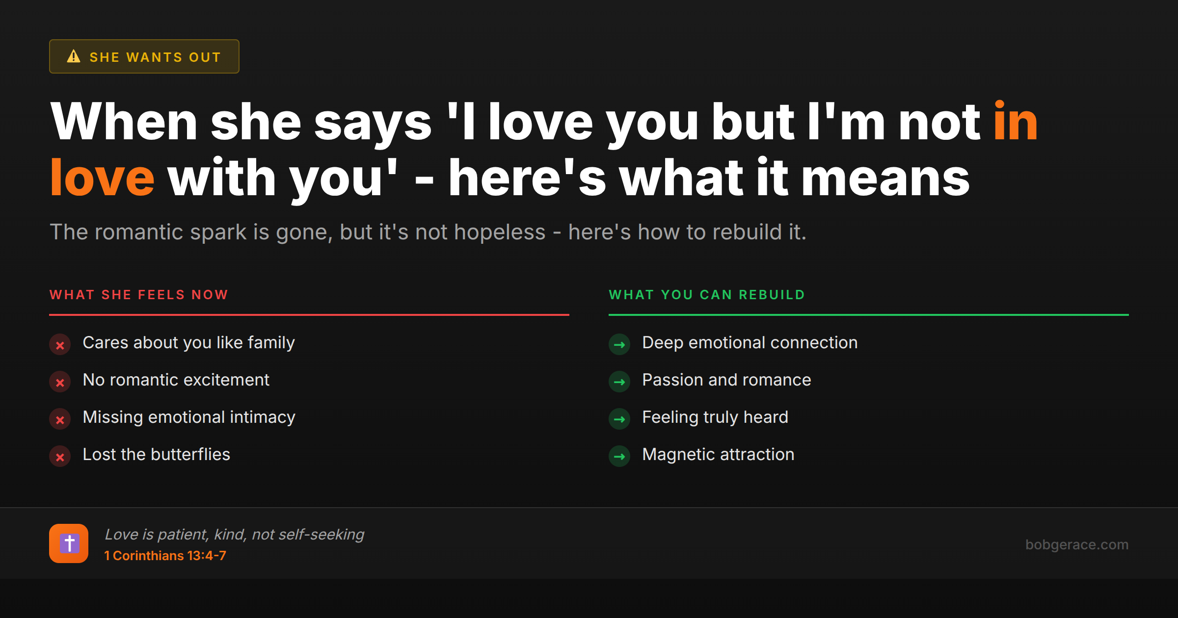 Marriage coaching advice about what 'I love you but I'm not in love with you' really means and how to rebuild romantic connection
