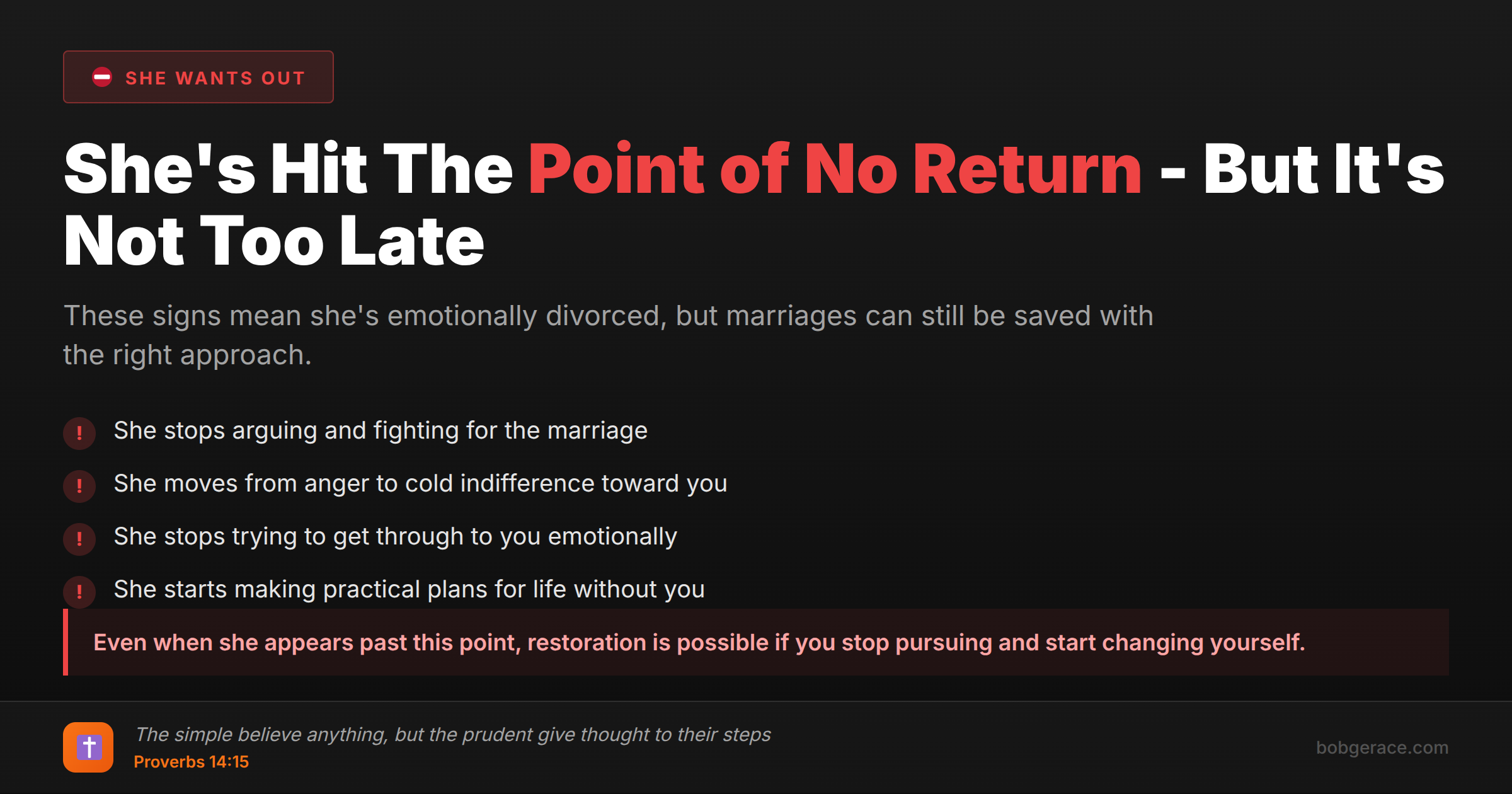 Warning signs that your wife has reached the point of no return in marriage - marriage coaching advice for men