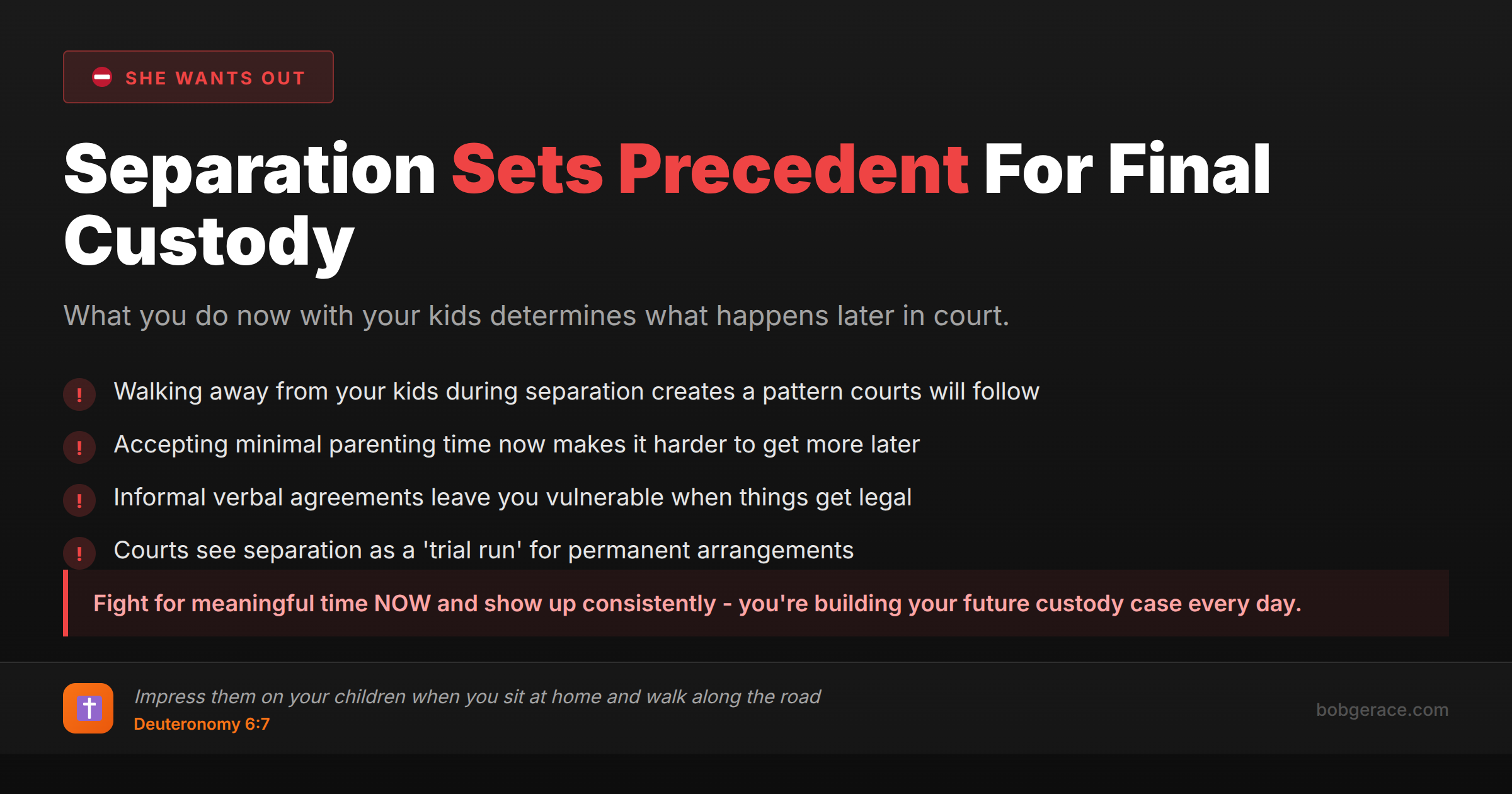 Warning about how separation behavior affects future custody arrangements for Christian fathers