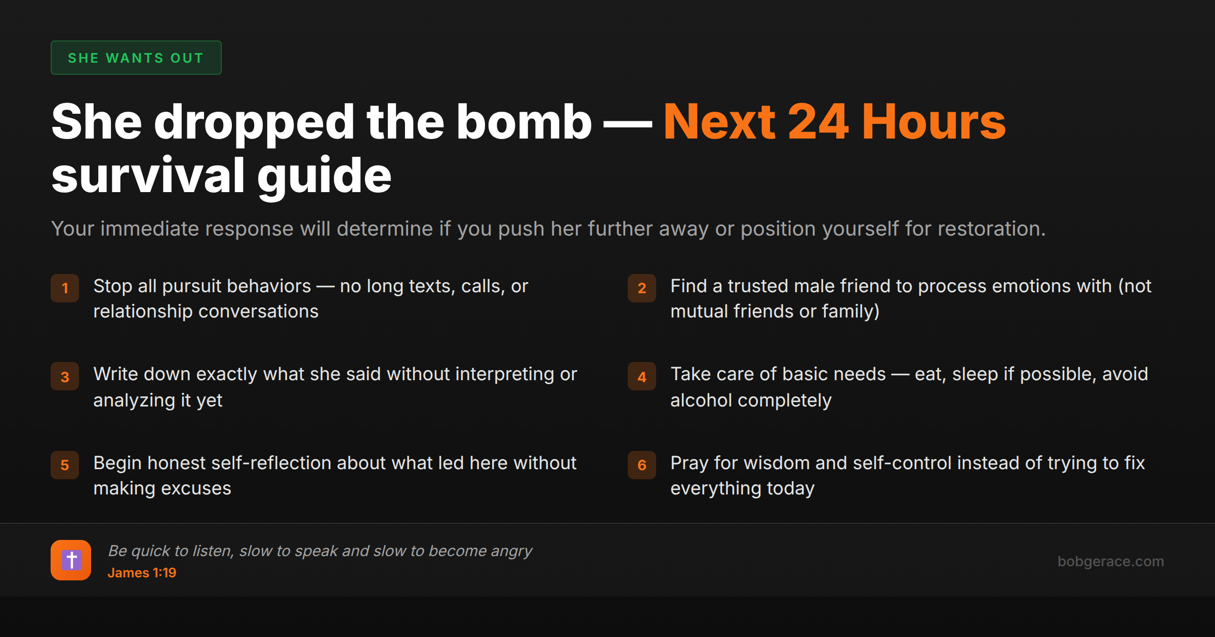 Marriage crisis survival checklist for men when wife wants divorce - 24 hour action plan with biblical wisdom