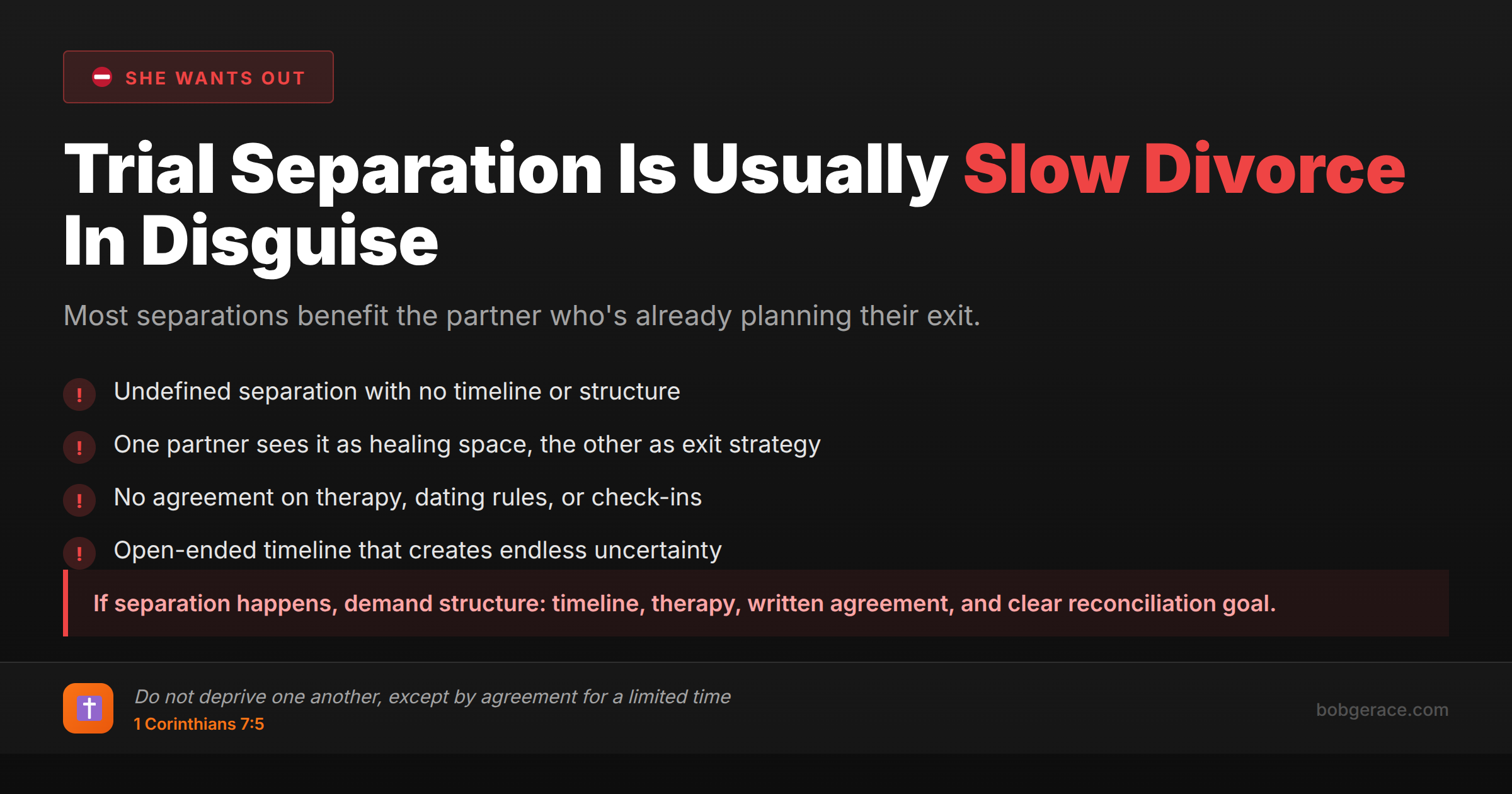 Marriage coaching warning about trial separation red flags and what to watch out for