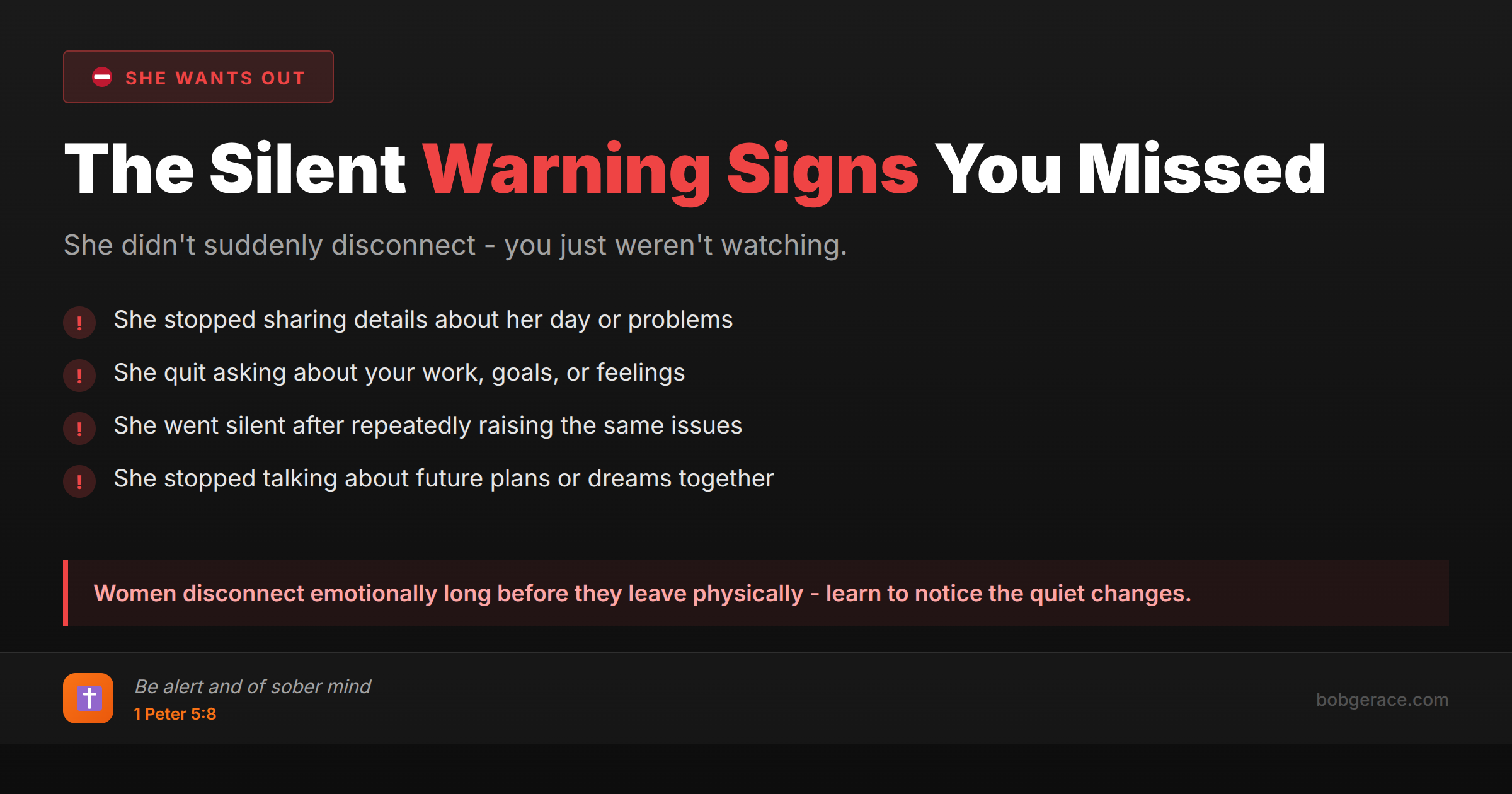 Warning signs of emotional disconnection in marriage that husbands commonly miss before wife wants divorce