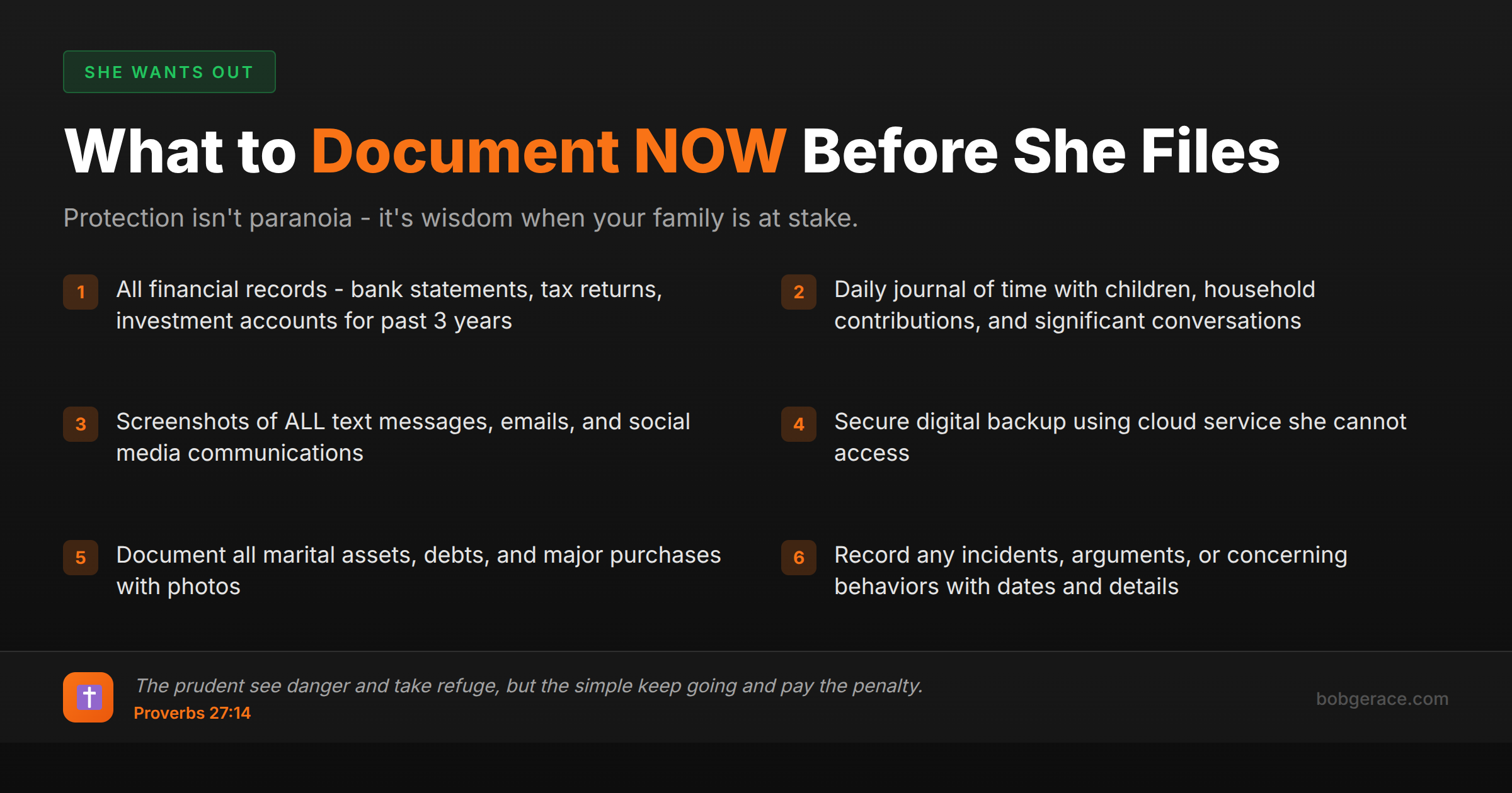 Checklist of important documents and evidence to gather when facing potential divorce or separation