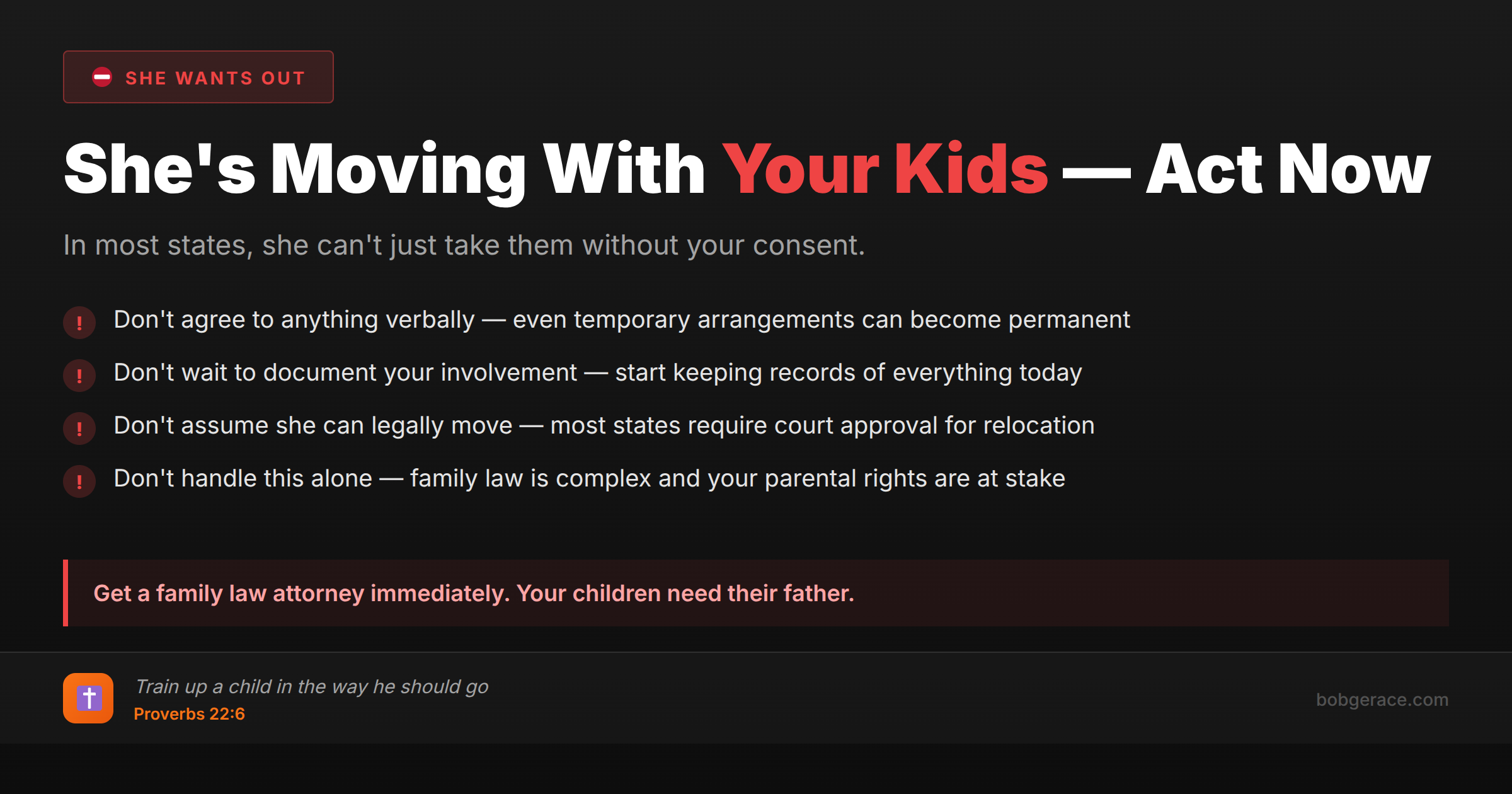 Warning signs for fathers when wife threatens to move away with children - legal advice for protecting parental rights