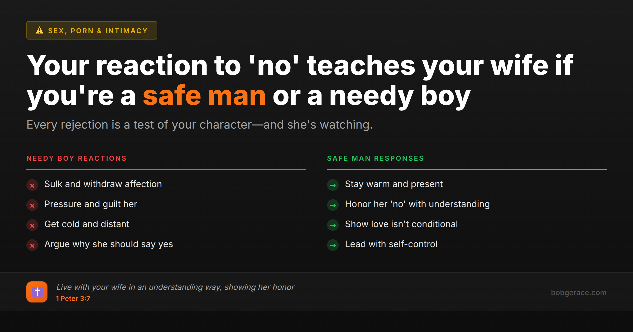 Marriage advice comparing immature vs mature responses to sexual rejection, showing how to build trust and safety in marriage