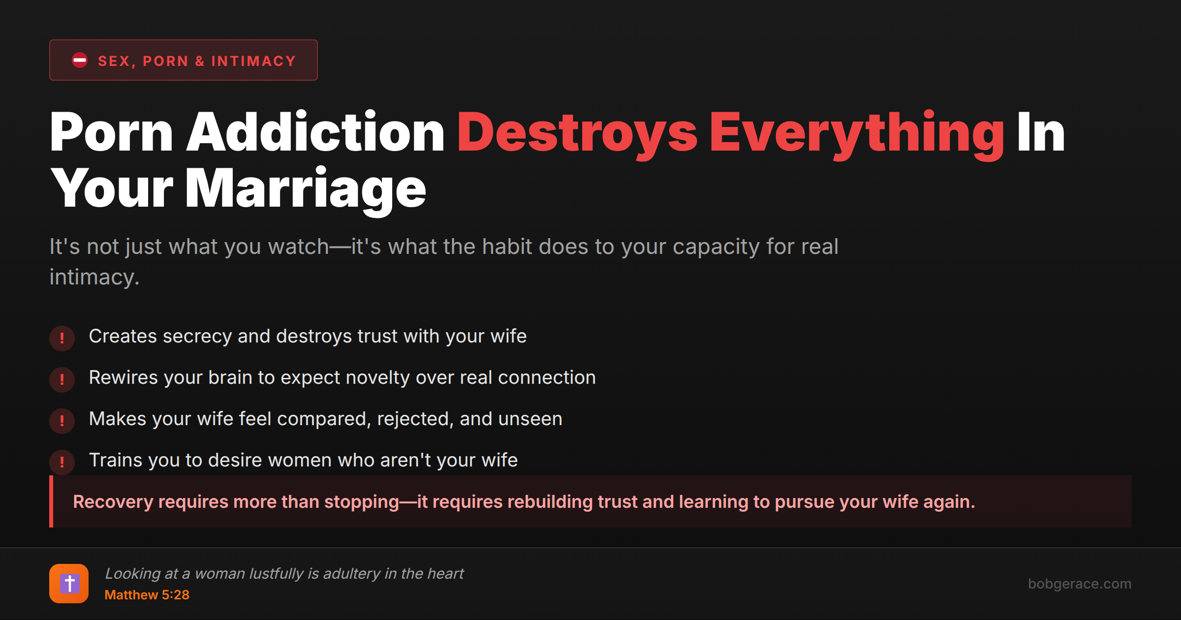 Warning signs about how porn addiction destroys trust and intimacy in marriage, with biblical guidance for recovery