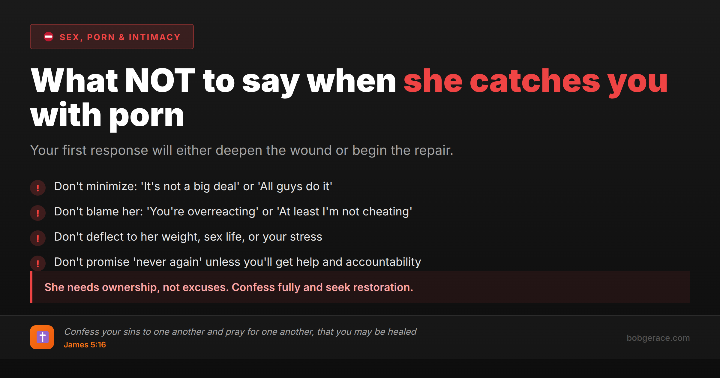 Marriage coaching advice on what not to say when caught with pornography - biblical guidance for husbands