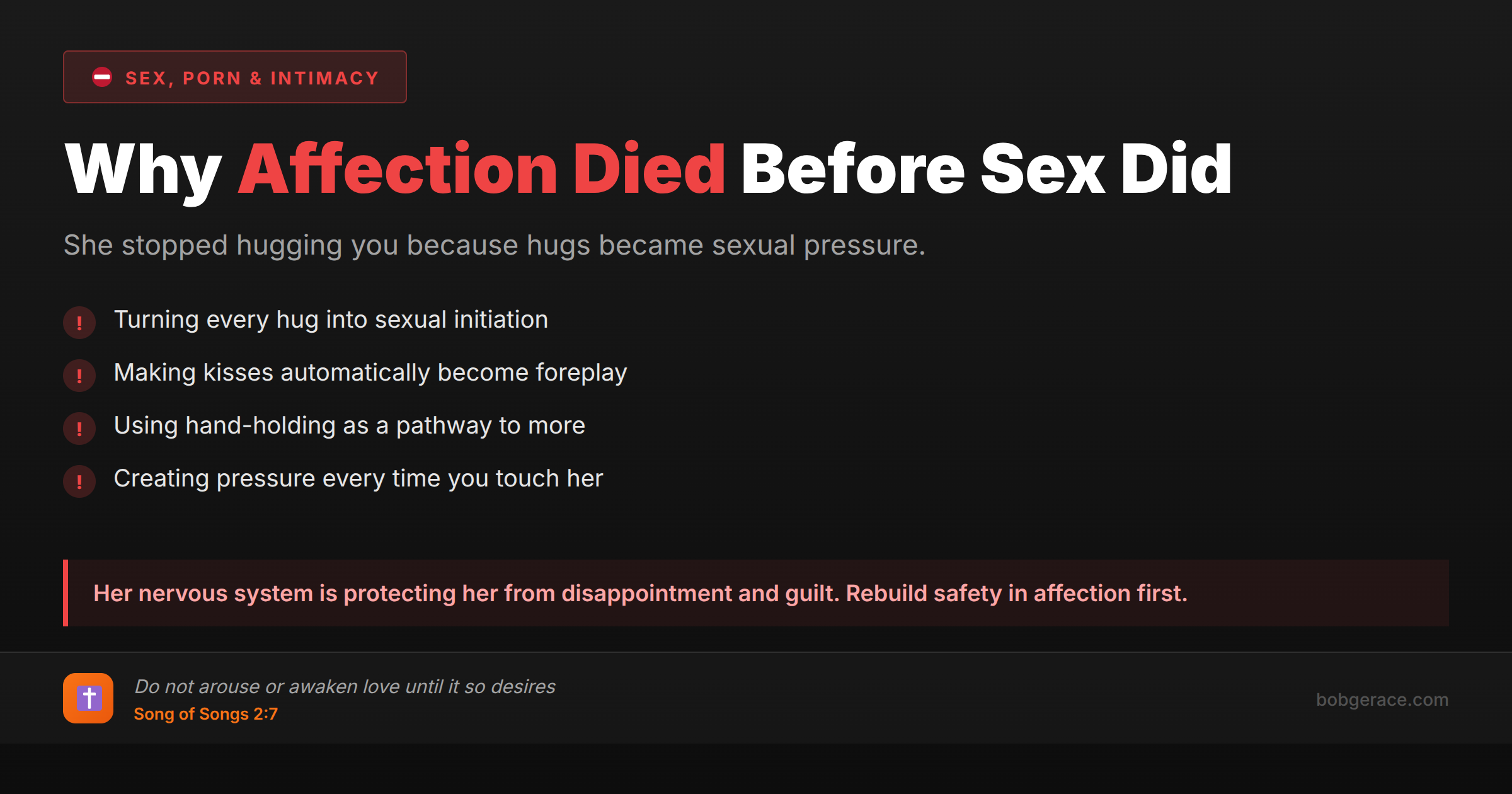 Marriage coaching advice about why physical affection disappears before sex in relationships, featuring warning signs and biblical wisdom